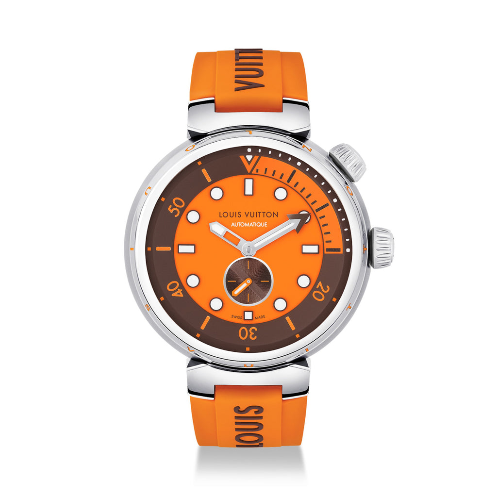 Louis Vuitton Men's TAMBOUR STREET DIVER Steel Dial Rubber Strap Automatic Mechanical Watch 44 mm #99382