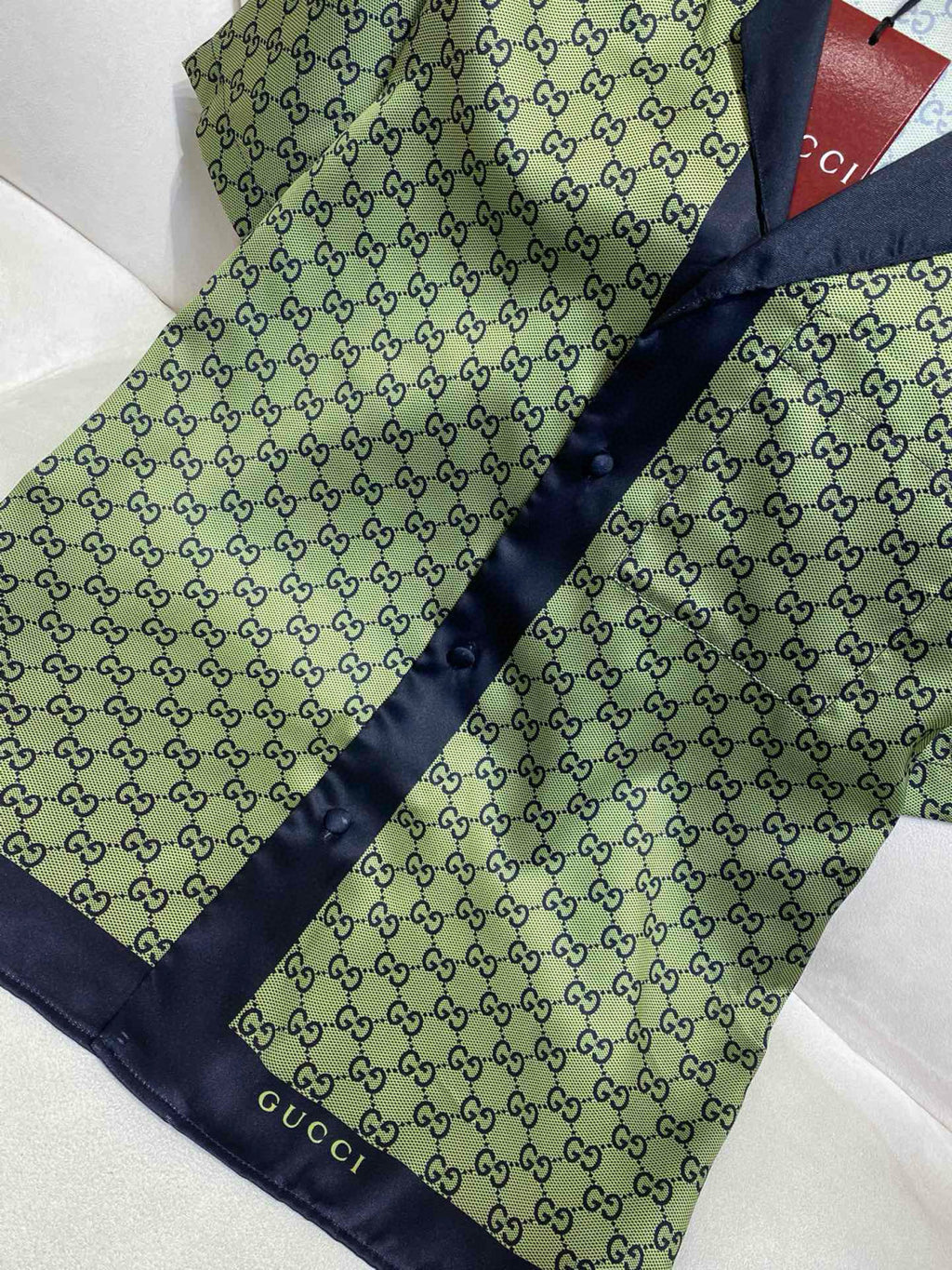 Gucci Men's Summer Logo Full Print Single Breasted Short Sleeve Shirt Stretch Waist Casual Shorts Set Suit #75939