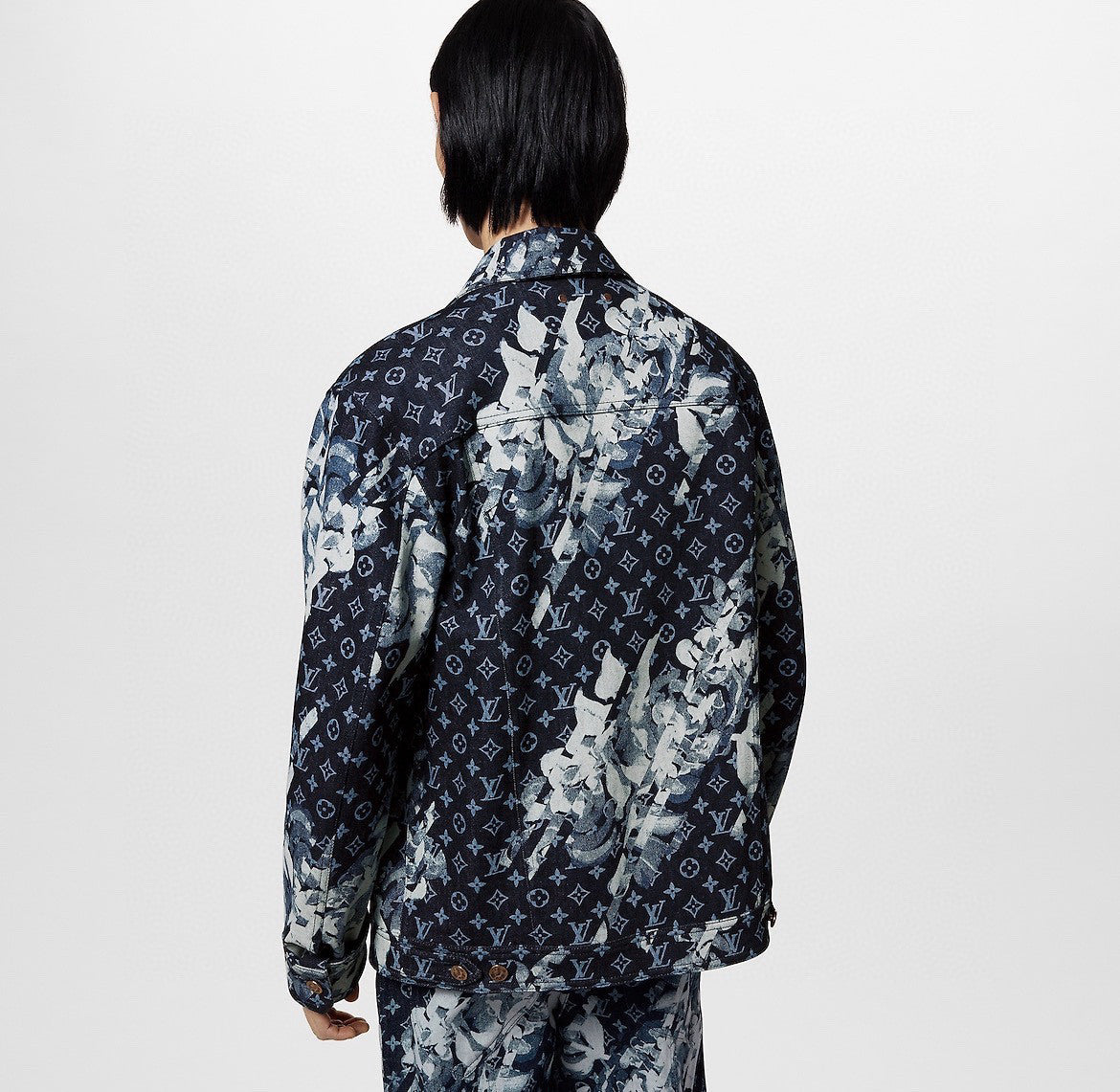 Louis Vuitton Men's Spring Autumn Letter Monogram Printed Denim Jacket Pants Set Suit #97341