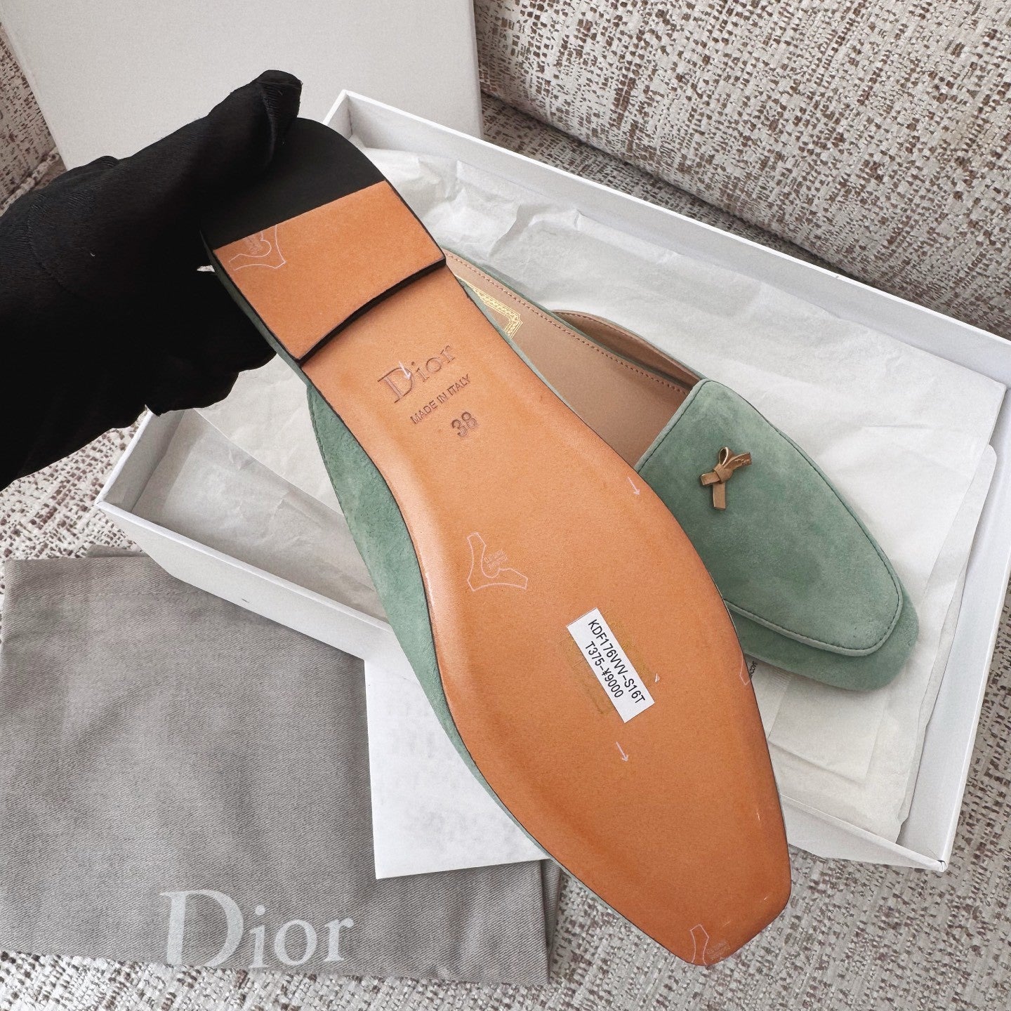 DIOR Baby Bow Mule Pistachio Suede Goatskin #377752