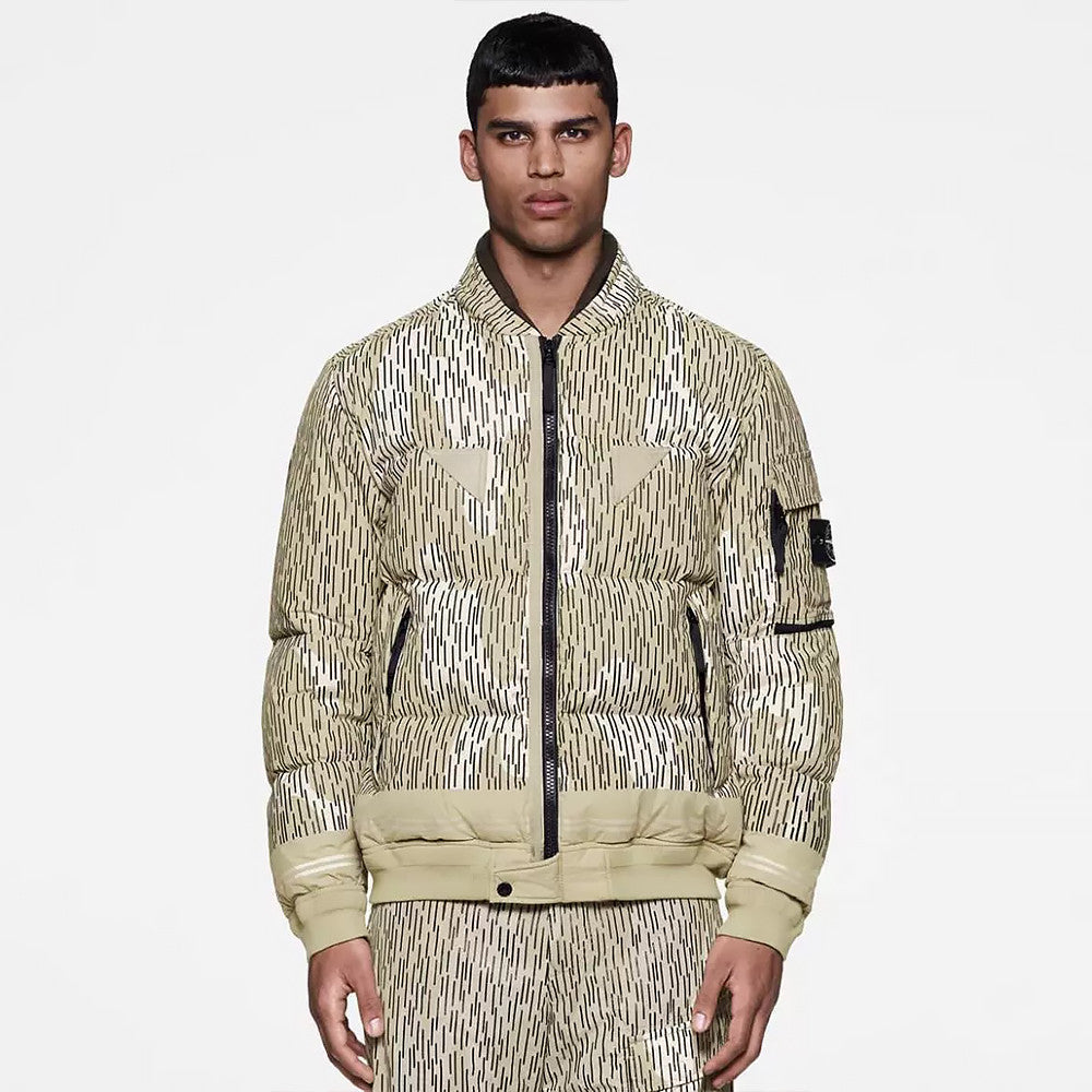 Stone Island Men's Winter Camo Glow-in-the-Dark Striped Solid Color Stand Collar Long Sleeve Zipper Down Jacket #81752