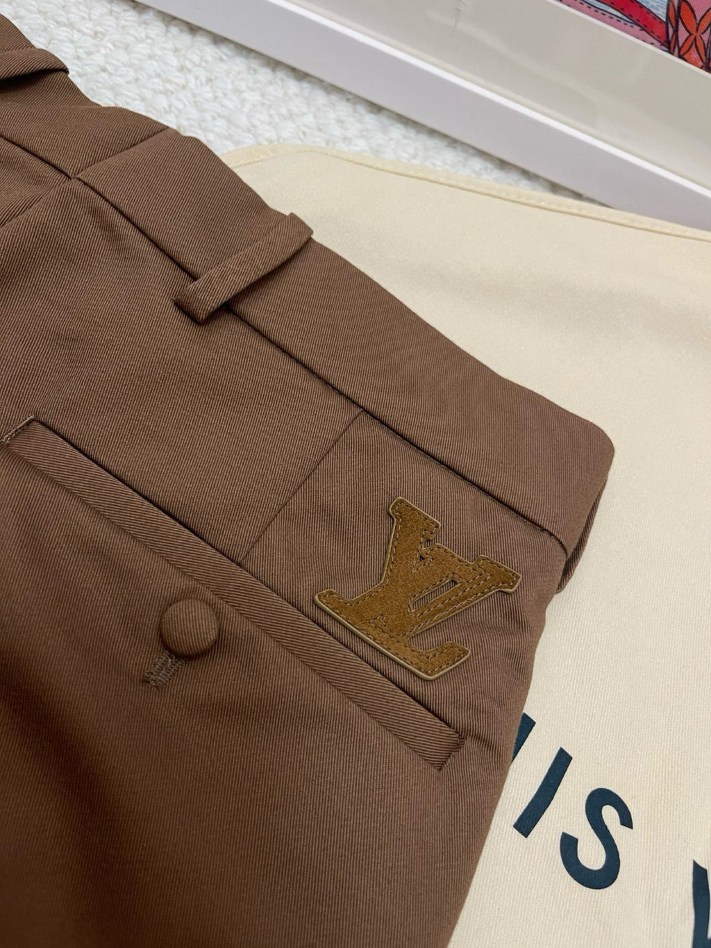 Louis Vuitton Men's Spring & Autumn Solid Color Button Mid Waist Straight Leg Casual Pants #75527