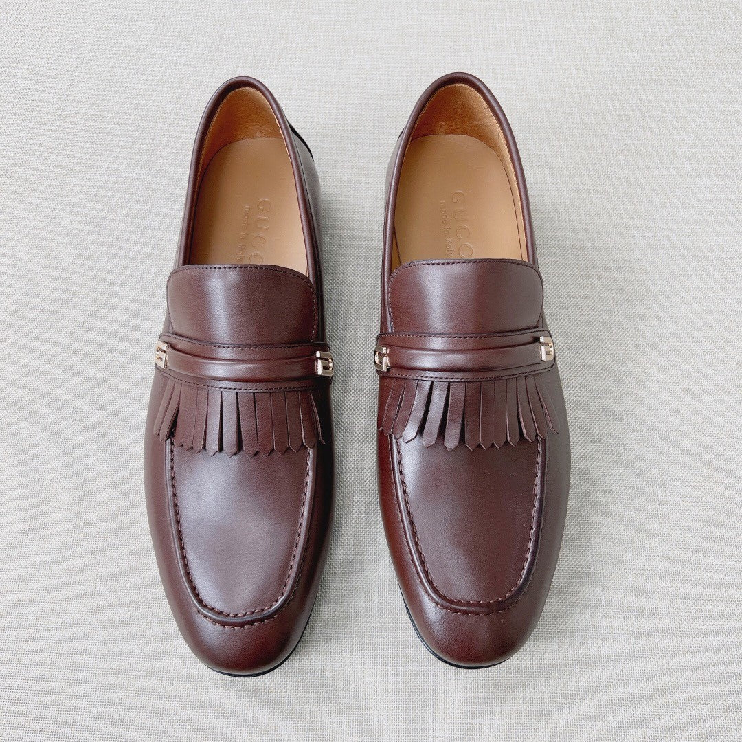Gucci G Decorative Tassel Men's Loafers Spring And Summer Fashion Cowhide Comfortable Breathable Low-heeled Leather Shoes #76855