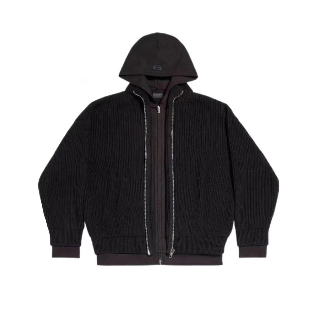 Balenciaga Men's Spring/Fall Fashion Hooded Zipper Knit Cardigan with Fake Two Piece Panel Design Cardigan #78736