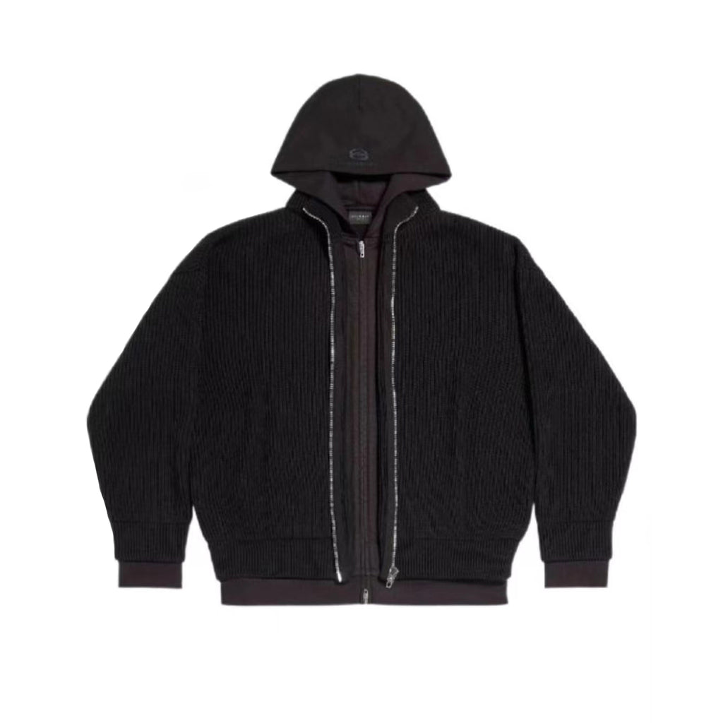 Balenciaga Men's Spring/Fall Fashion Hooded Zipper Knit Cardigan with Fake Two Piece Panel Design Cardigan #78736