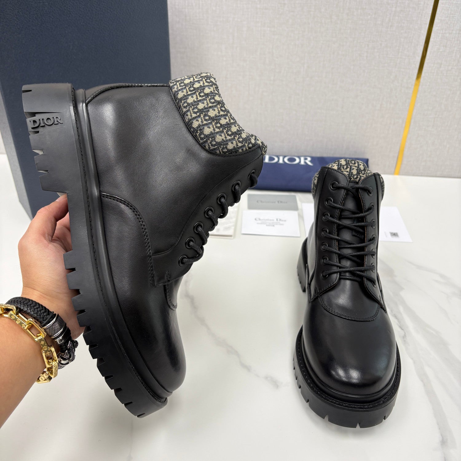 DIOR Dior Explorer III Ankle Boot Black Smooth Calfskin and Black Dior Oblique Jacquard #336112
