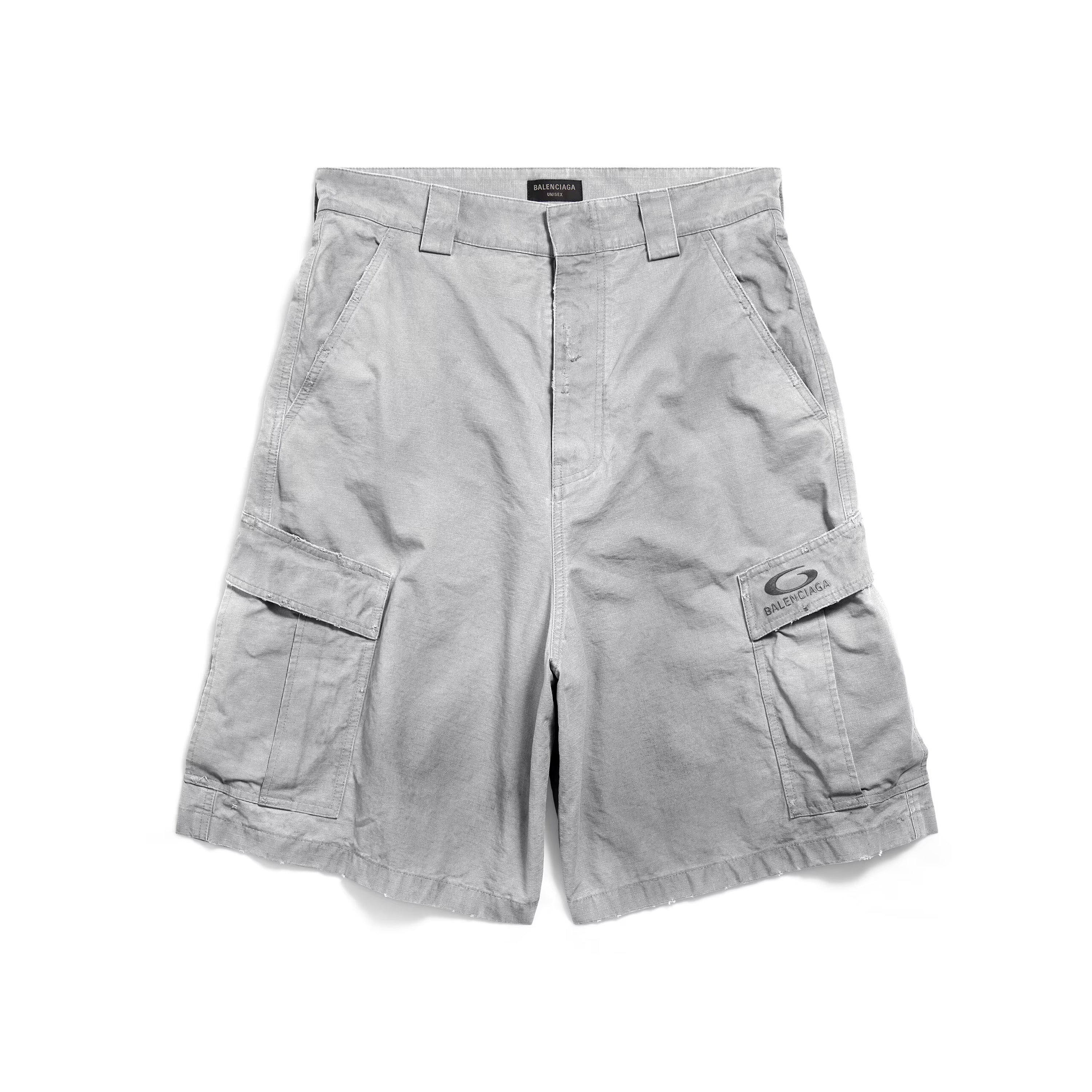 Balenciaga Men's Summer Do-Over Multi-Pocket High Street Solid Color Loose Cotton Work Shorts #77274
