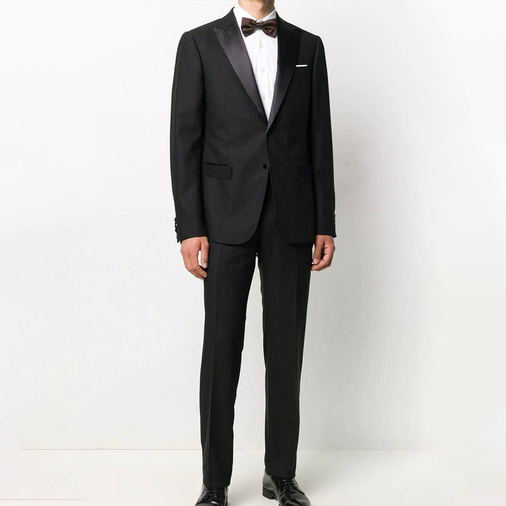 Ermenegildo Zegna  Men's Spring And Fall Black Silk Satin Wool Suit Two-piece High-end Pants High Luxury Suit Jacket Ngvp #7681