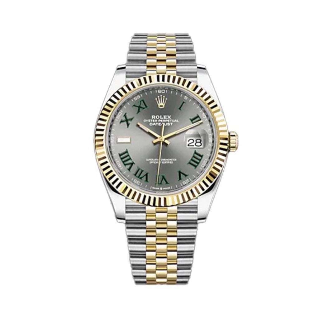 Rolex Men's Green Rolex Log Steel Strap Automatic Waterproof Movement Mechanical Watch Gray Dial #71428