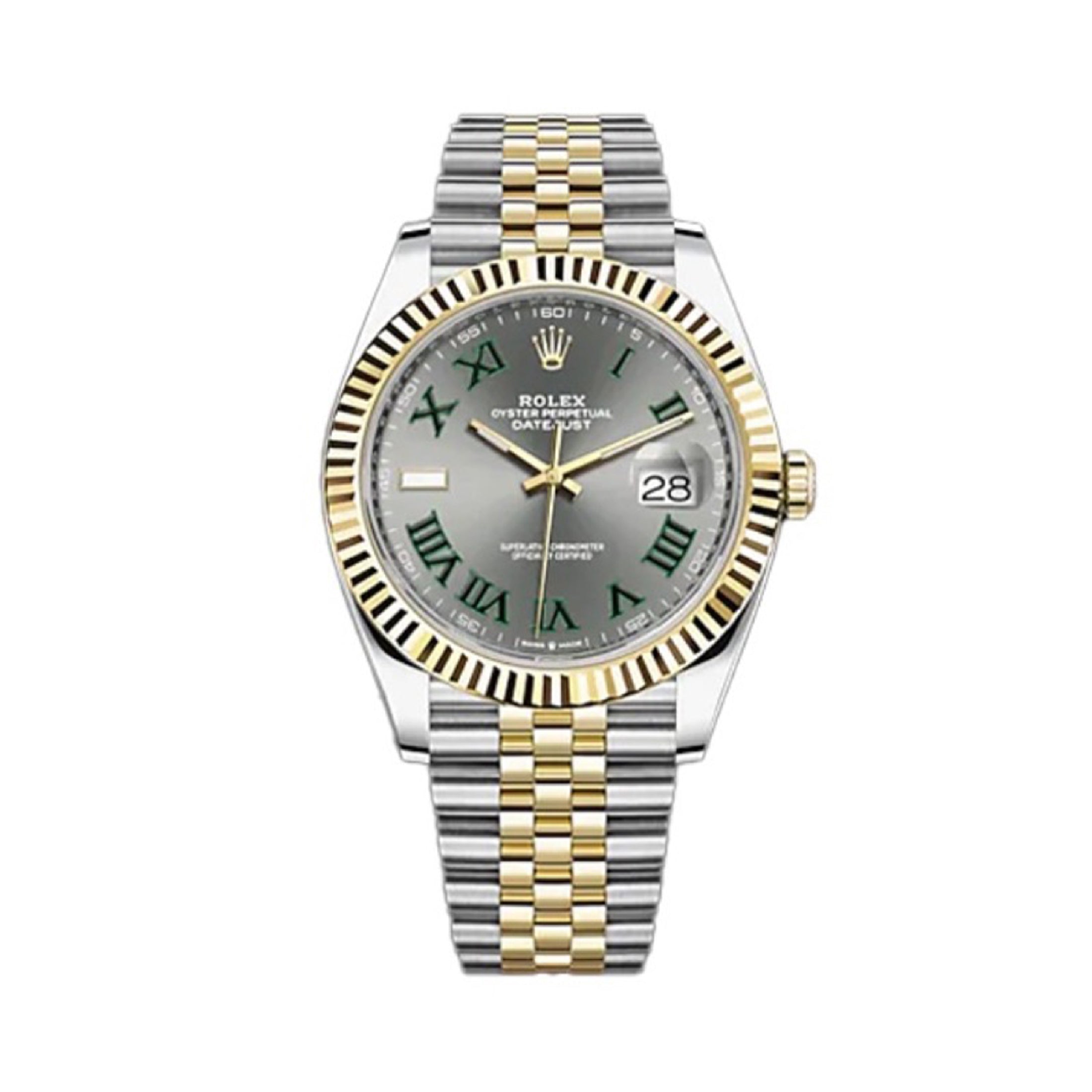 Rolex Men's Green Rolex Log Steel Strap Automatic Waterproof Movement Mechanical Watch Gray Dial #71428