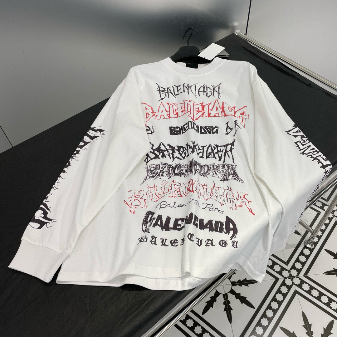 Balenciaga Men's And Women's Spring And Fall Retro Letter Silhouette Plain Knit Fabric Long Sleeve T-shirt Pullover #98139
