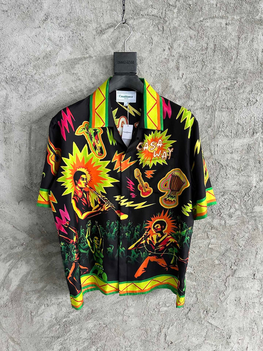 Casablanca Men's Summer Rock Pattern Print Lapel Single Breasted Short Sleeved Shirt Loose Casual Shorts Set Suit #75543