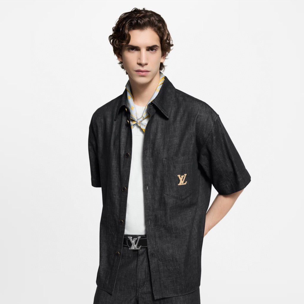 Louis Vuitton Men's Summer Plain Colour Denim Single Breasted Short Sleeved Shirt And Casual Shorts Set Suit #77766