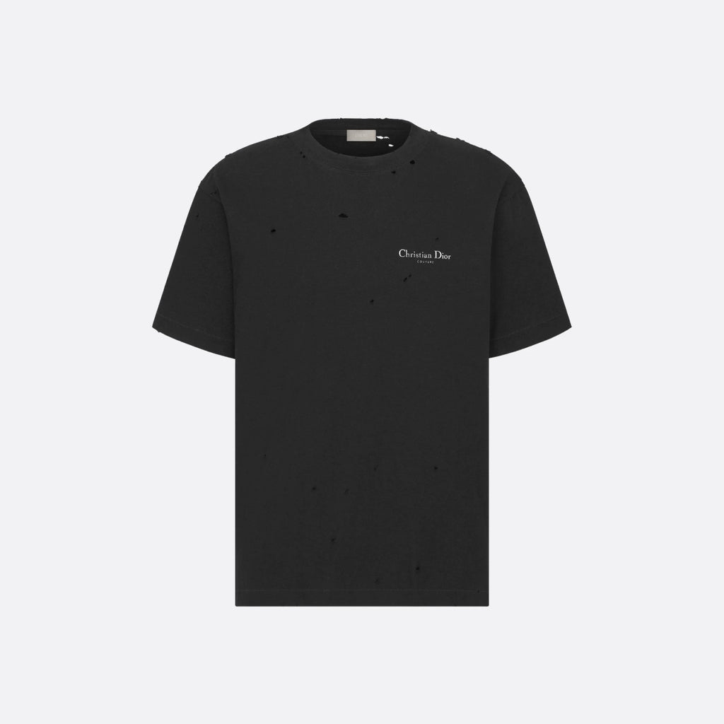 Dior Men's & Women's Summer Fashion Casual Solid Color Crew Neck Christian Dior Couture Print Relaxed Fit Plain-weave Knit Fabric With Distressed Finish Short Sleeve T-Shirt #79127
