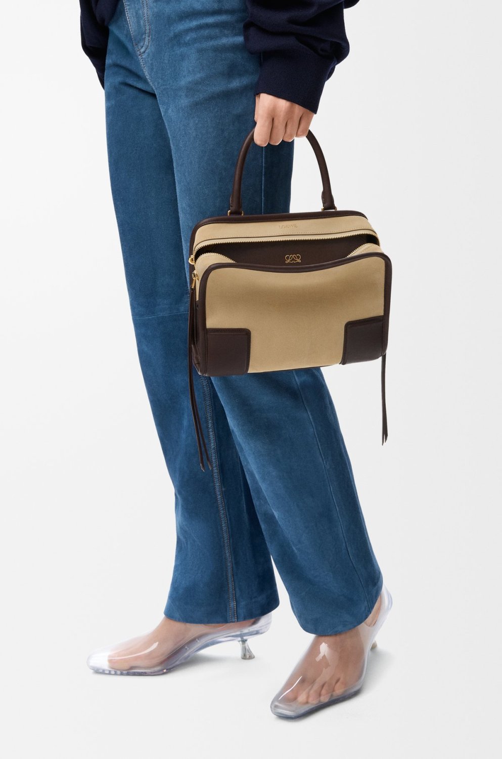 Loewe Small Amazona Handbag Shoulder Bag Crossbody Bag Minimalist Two-tone Suede Handbag Small Square Bag A039as0x02 #82973A