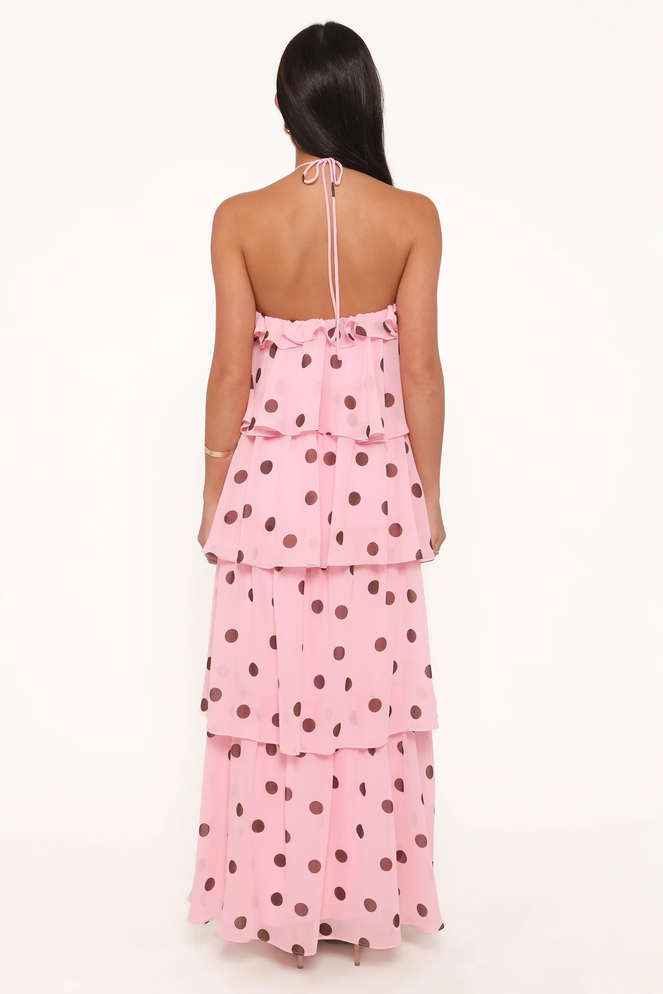 Chasity Halterneck Maxi Dress - Pink Polka Dot