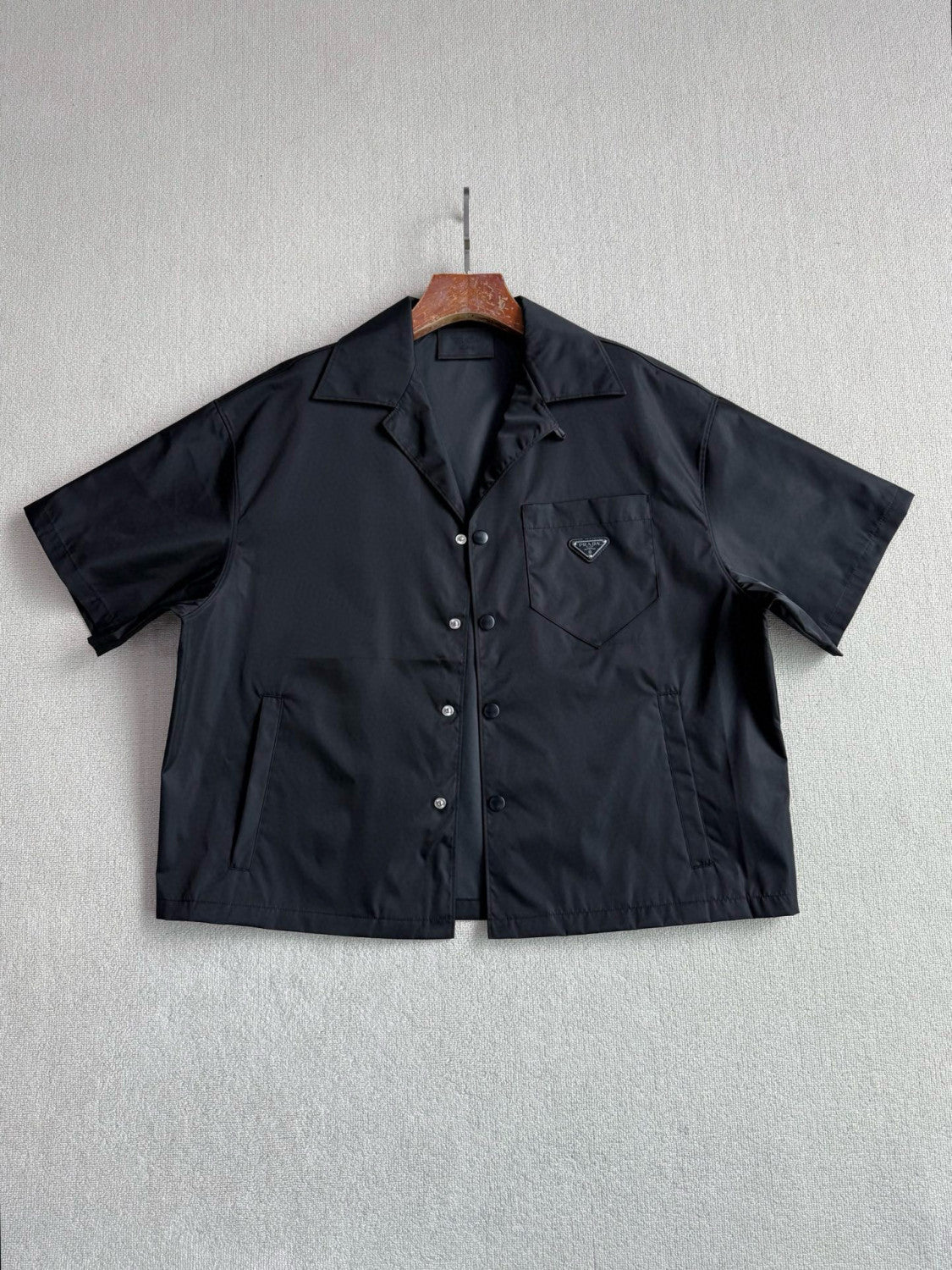 Prada Men's Summer Solid Color Nylon Fabric V-neck Single Button Short Sleeved Shirt And Casual Nylon Shorts Set Suit #77911