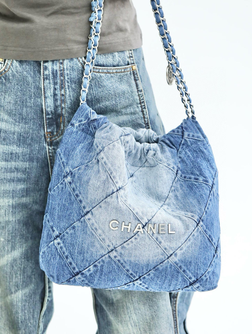 Chanel Women's Solid Colour Chain Shoulder Strap Denim Shoulder Tote Shopper Bags Bag #76858
