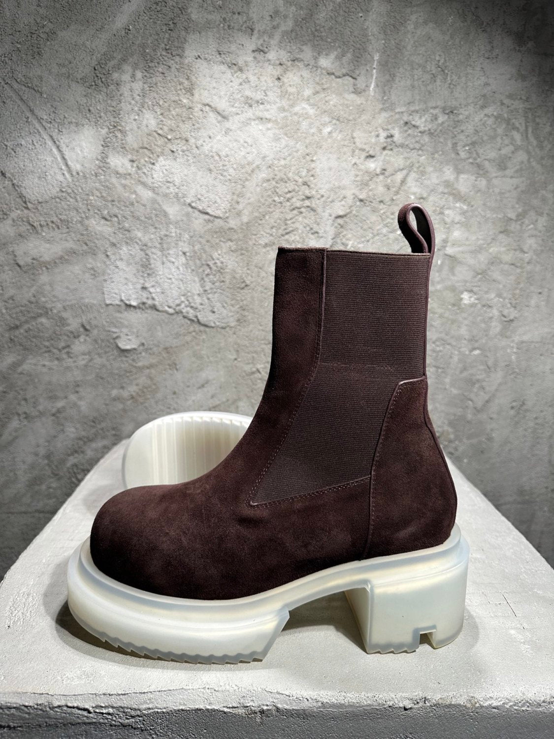 Rick Owens Men's Fall And Winter Elastic Thick Bottom Boots Round Head Suede Short Boots 7cm Fashion Trend Cowhide Mid-calf Shoes Ngvp #2466