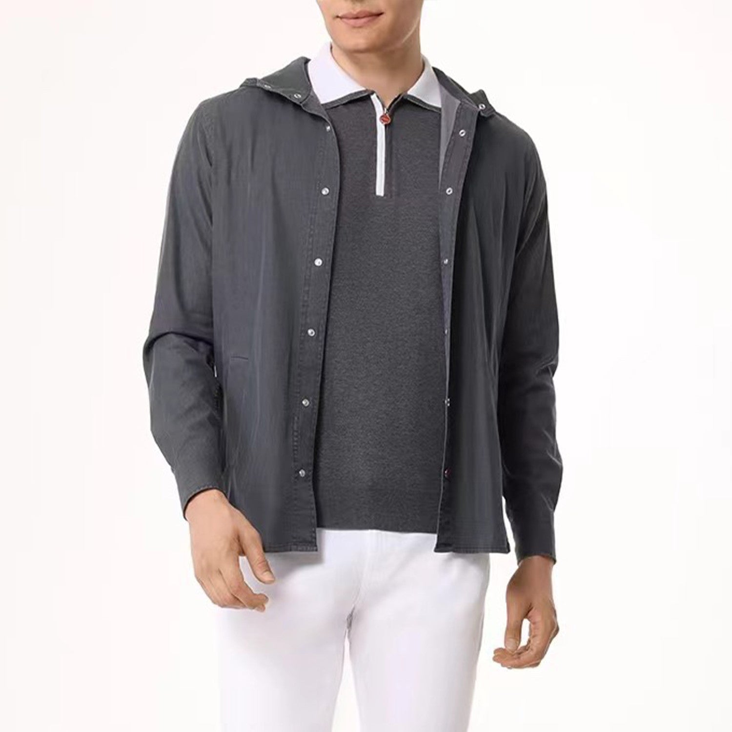 Kiton Men's Spring And Fall Retro Plaid Hooded Shirt Long-sleeved Lapel Buttons Fashion Casual Denim Cotton Shirt Ngvp #8879