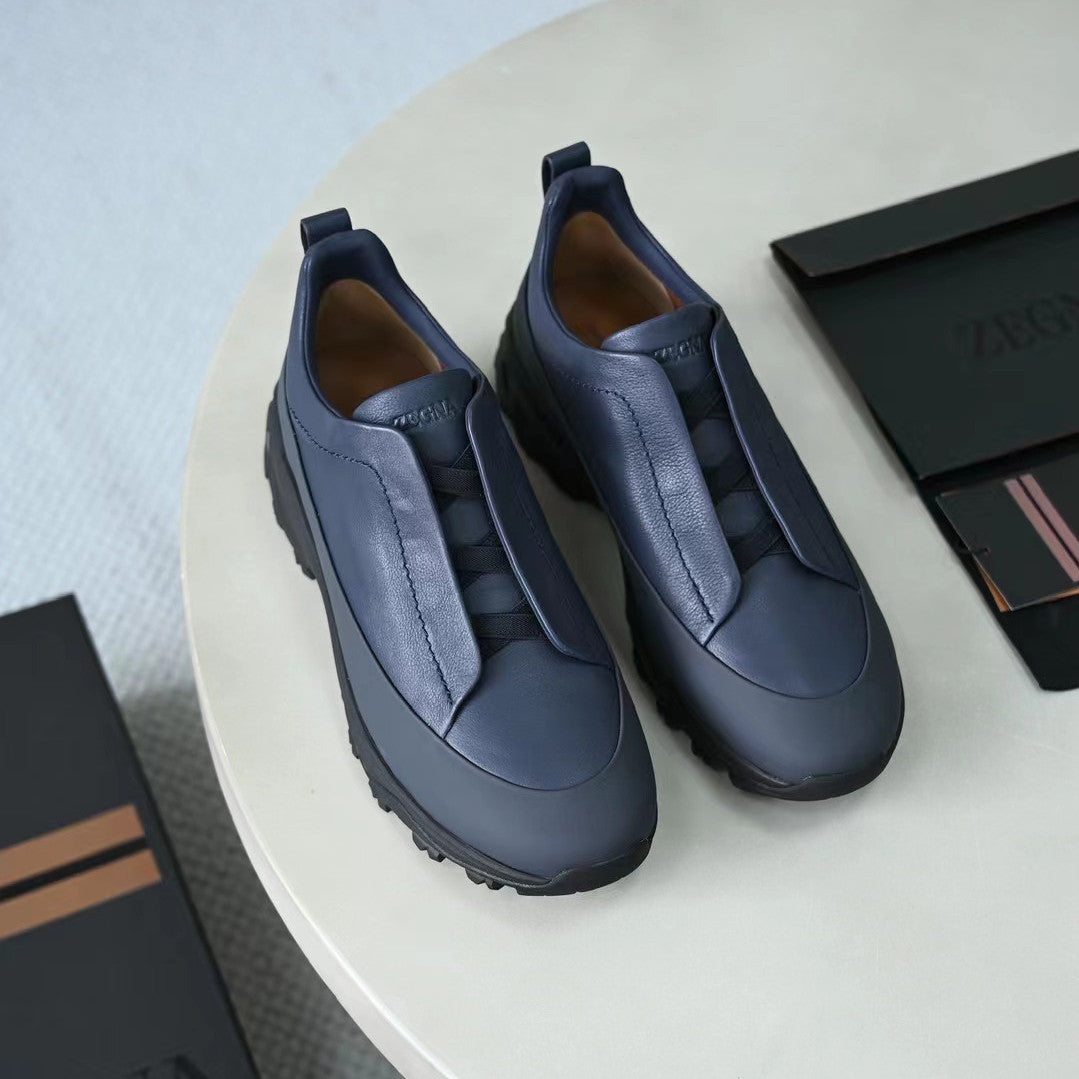 Ermenegildo Zegna Triple Stitchâ„?Monte Men's Fall/Winter Fashion Casual Round Toe Slip On Leather Suede Low Top Slip On Sneakers Shoes #78782