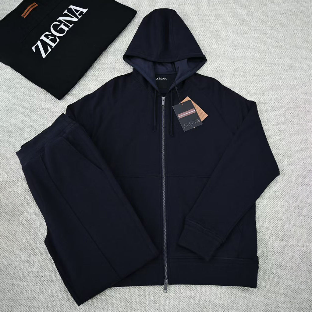 Ermenegildo Zegna Men's Spring/Fall Zipper Drawstring Hoodie Sweatshirt & Solid-Color Casual Pants Suit Set Ngvp #2352