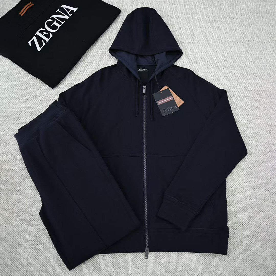 Ermenegildo Zegna Men's Spring/Fall Zipper Drawstring Hoodie Sweatshirt & Solid-Color Casual Pants Suit Set Ngvp #2352