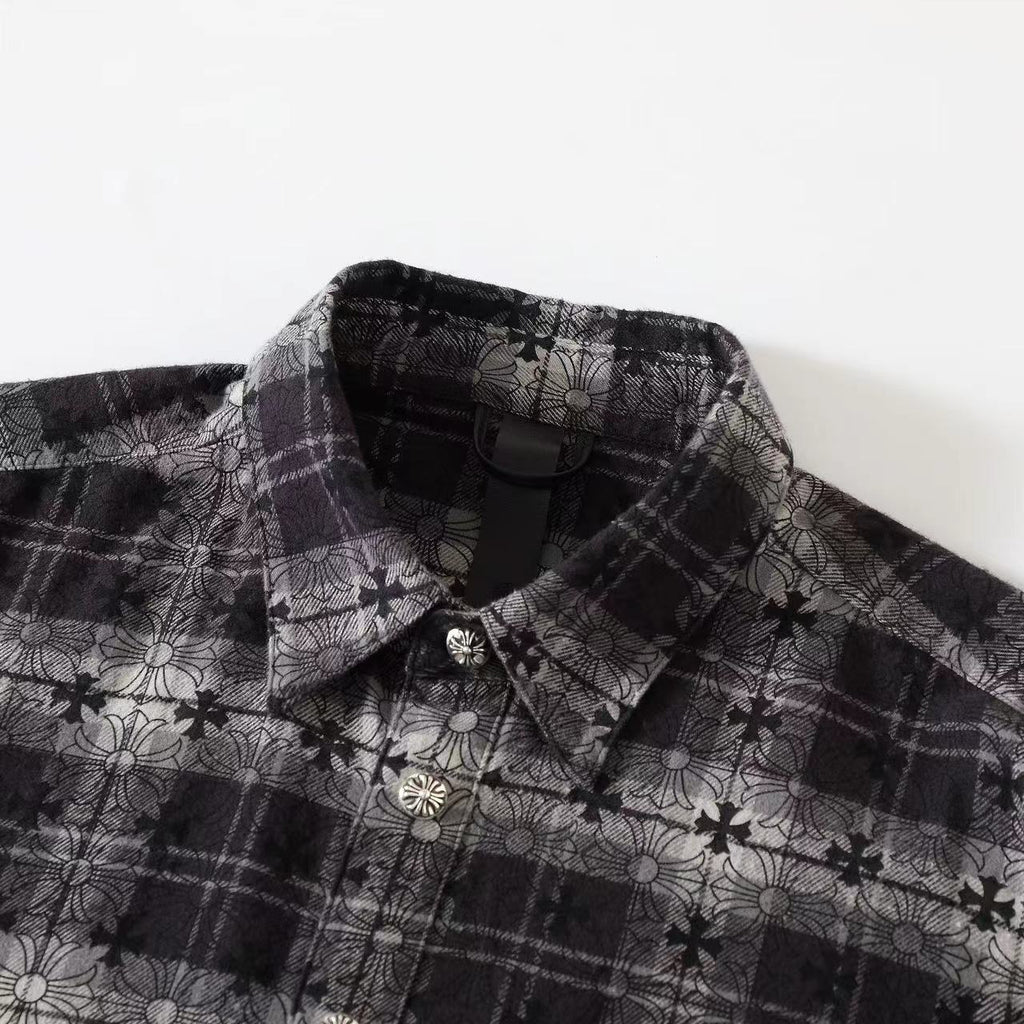 Chrome Hearts Men's And Women's Spring/Summer Fashion Casual Collared Single Breasted Logo Checkered Jacquard Woven Shirt #78259