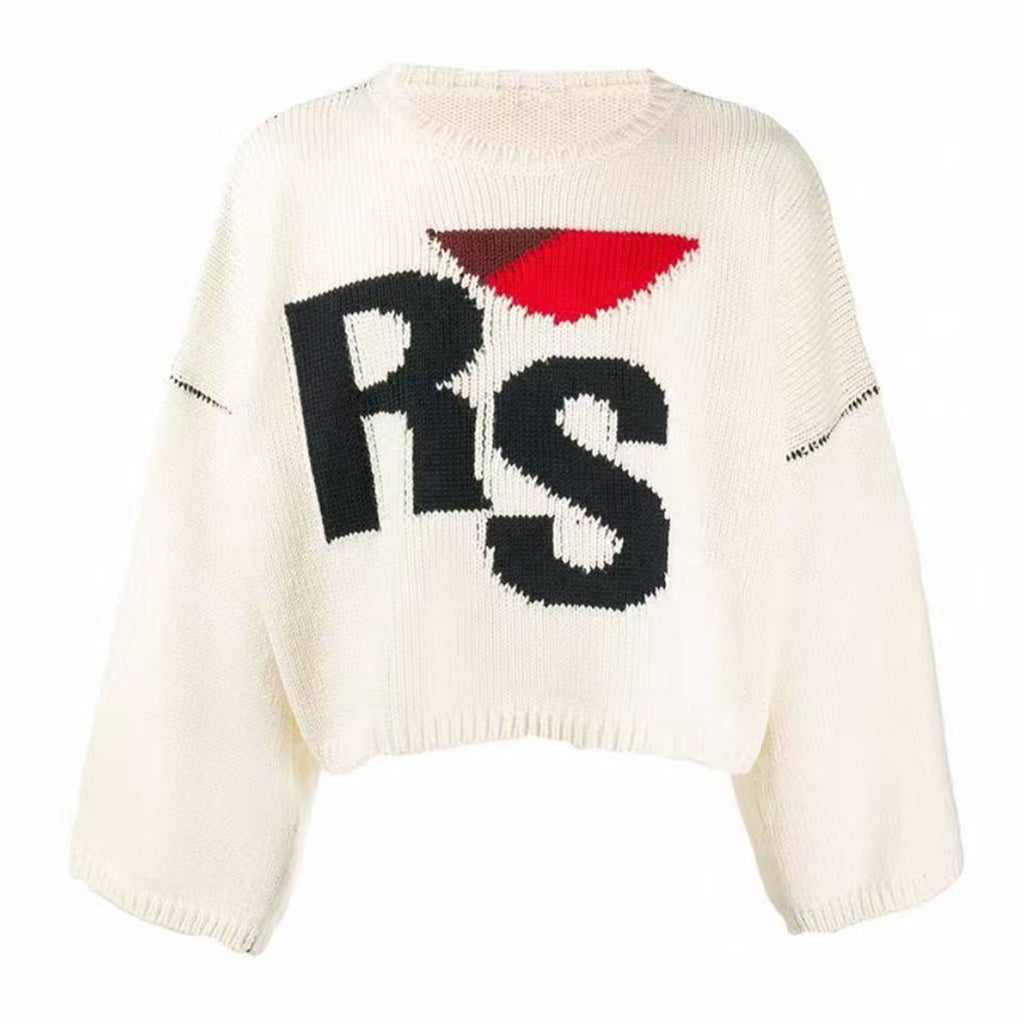 Raf Simons Men's Fall And Winter Black White Rs Jacquard Round Neck Long Sleeve Knitted Sweater High Street Trend Casual Pullover Warm Tops Ngvp #2463