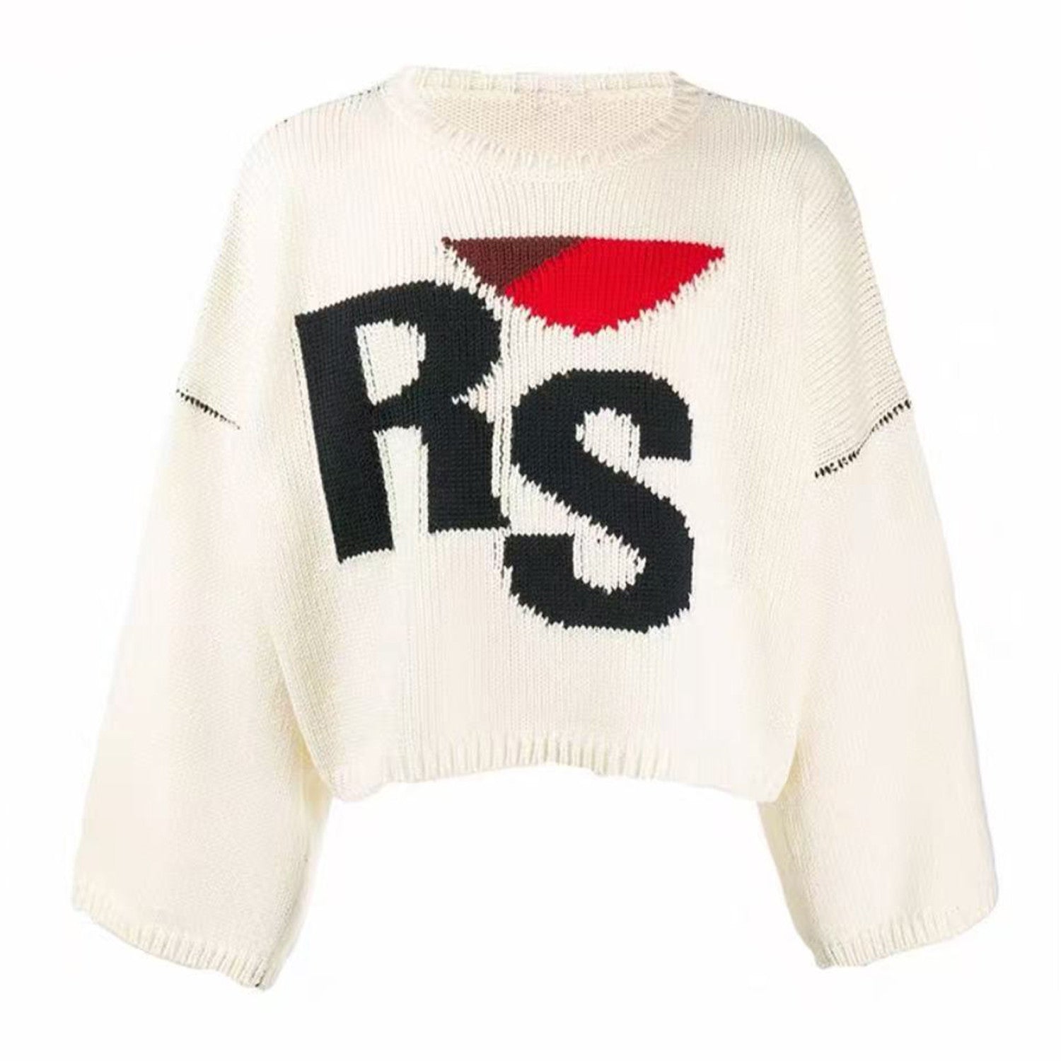 Raf Simons Men's Fall And Winter Black White Rs Jacquard Round Neck Long Sleeve Knitted Sweater High Street Trend Casual Pullover Warm Tops Ngvp #2463