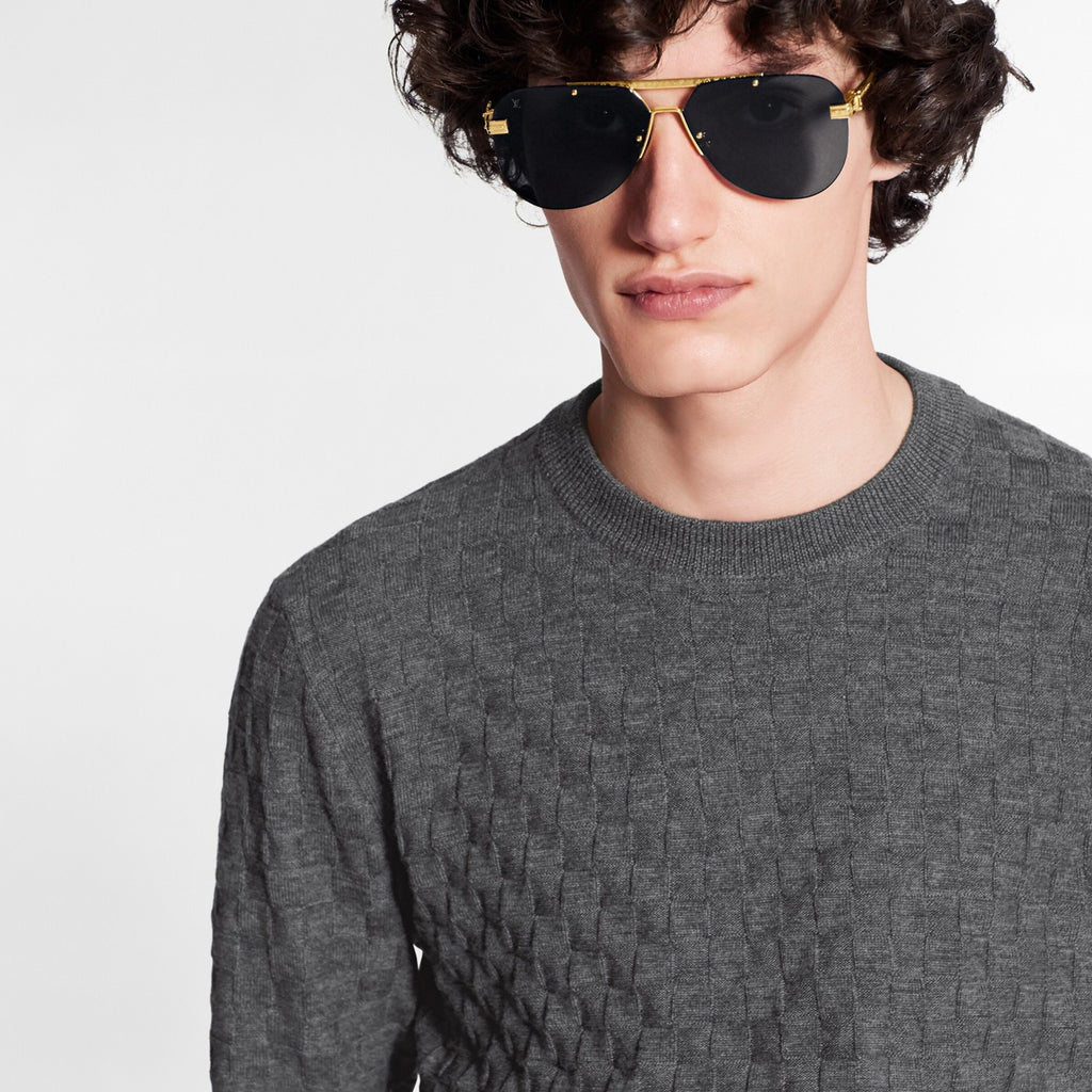 Louis Vuitton Men's Spring. Autumn And Winter Damier Signature Crew Neck Plaid Solid Color Long Sleeve Fitted Wool Sweater Ngvp #9311