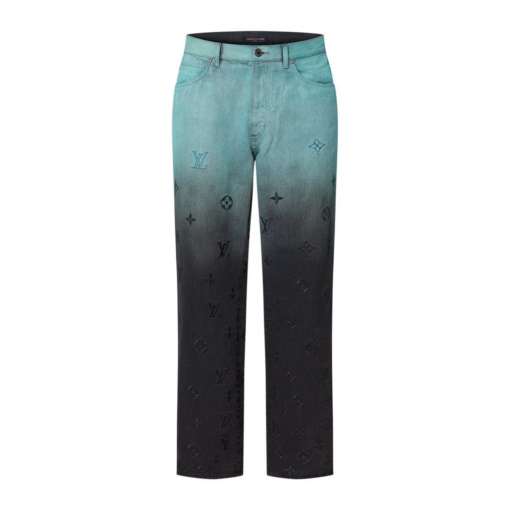 Louis Vuitton Men's Spring/summer Tie-dye Embroidery Gradient Denim Suit Lapel Jacket Straight Leg Pants Set  #72323