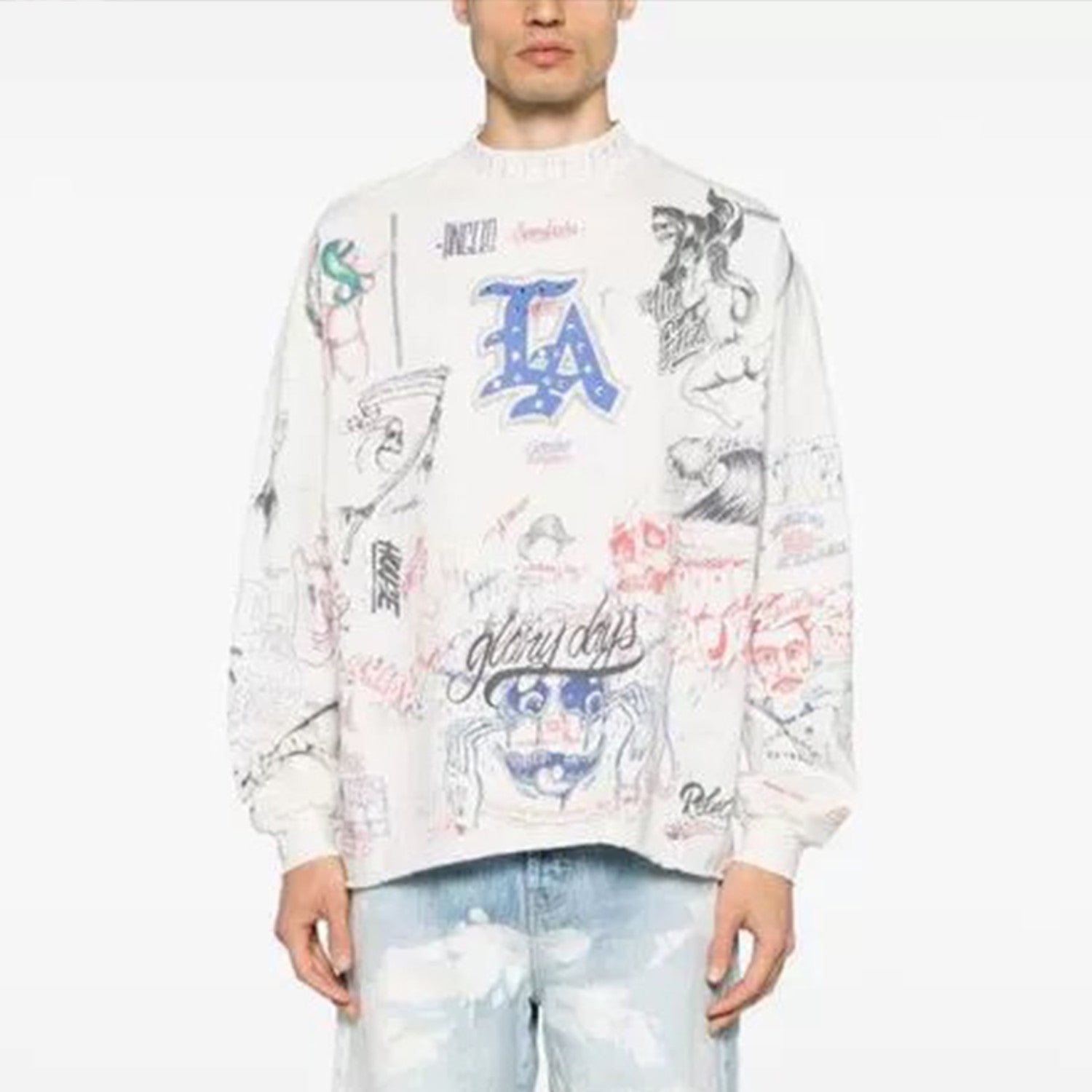 Saint Michael Men's And Women's Spring And Summer Graffiti Retro Hot Diamond Print Loose Casual Long Sleeved Hoodie Top Ngvp #8384