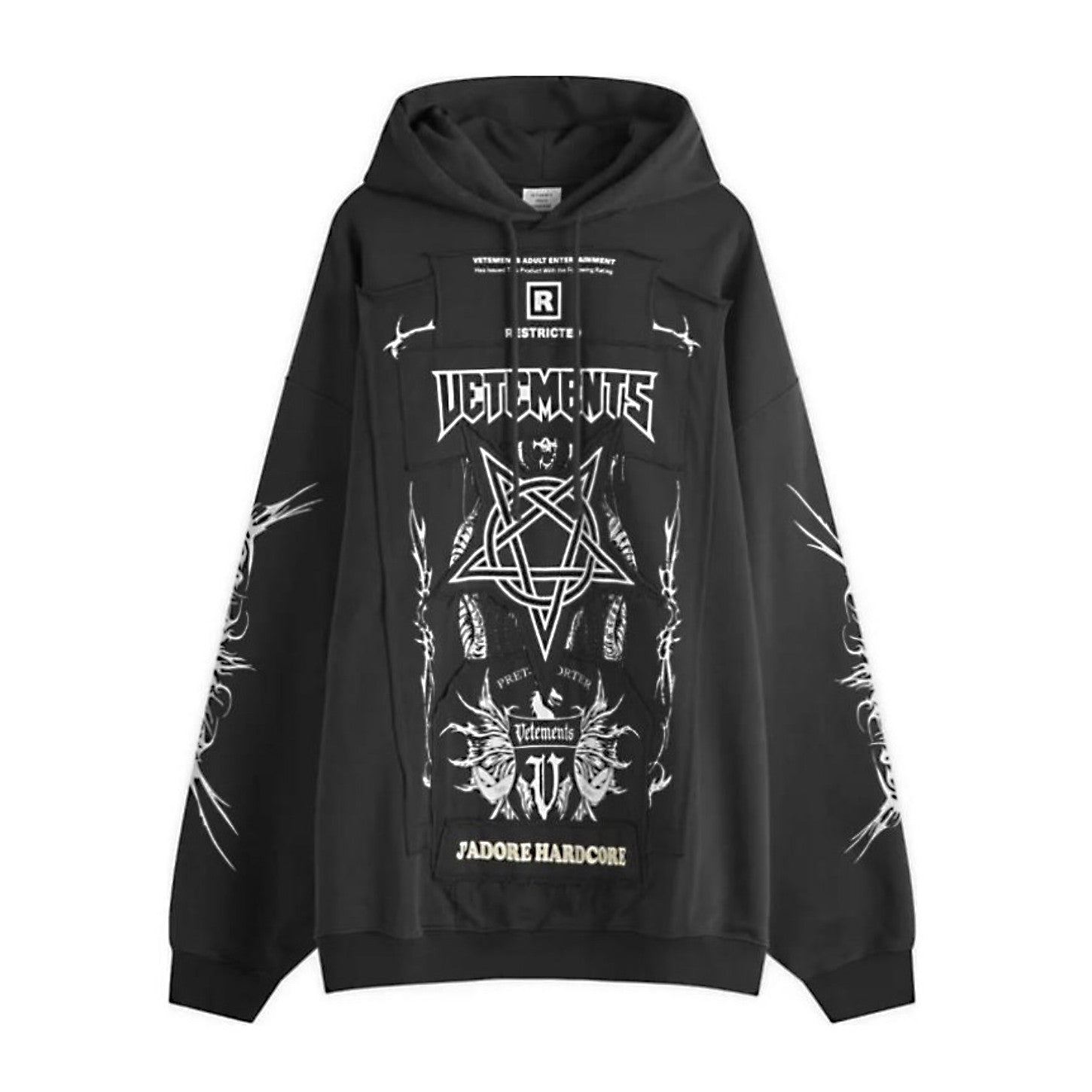 Vetements Men's Fashion Letter Graffiti Pentagram Embroidery Loose Black Zipper Long Sleeve Hoodie #74542