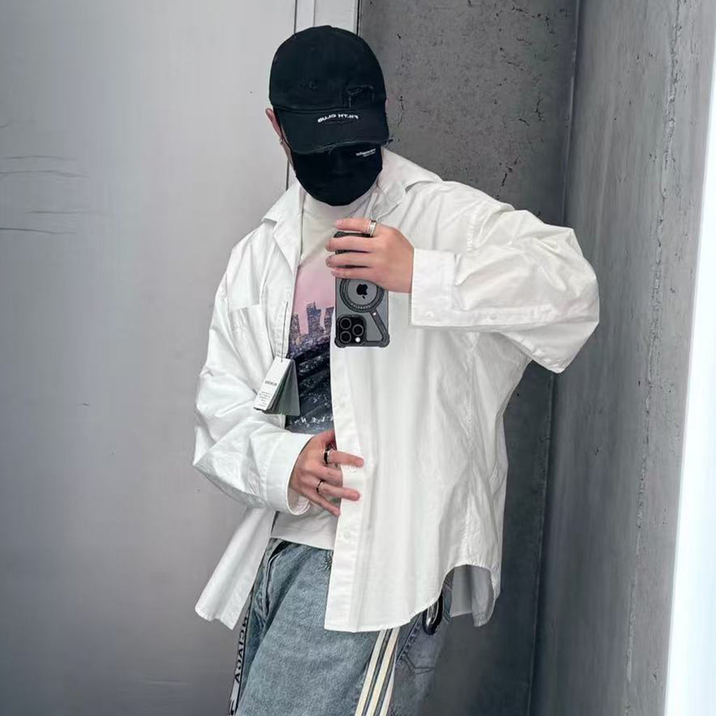 Balenciaga Men's Layered Shirt In White Spring And Fall High Street Trend Non-removable Two-piece Printed Graphic T-shirt Fashion Casual Shirt Ngvp #2422