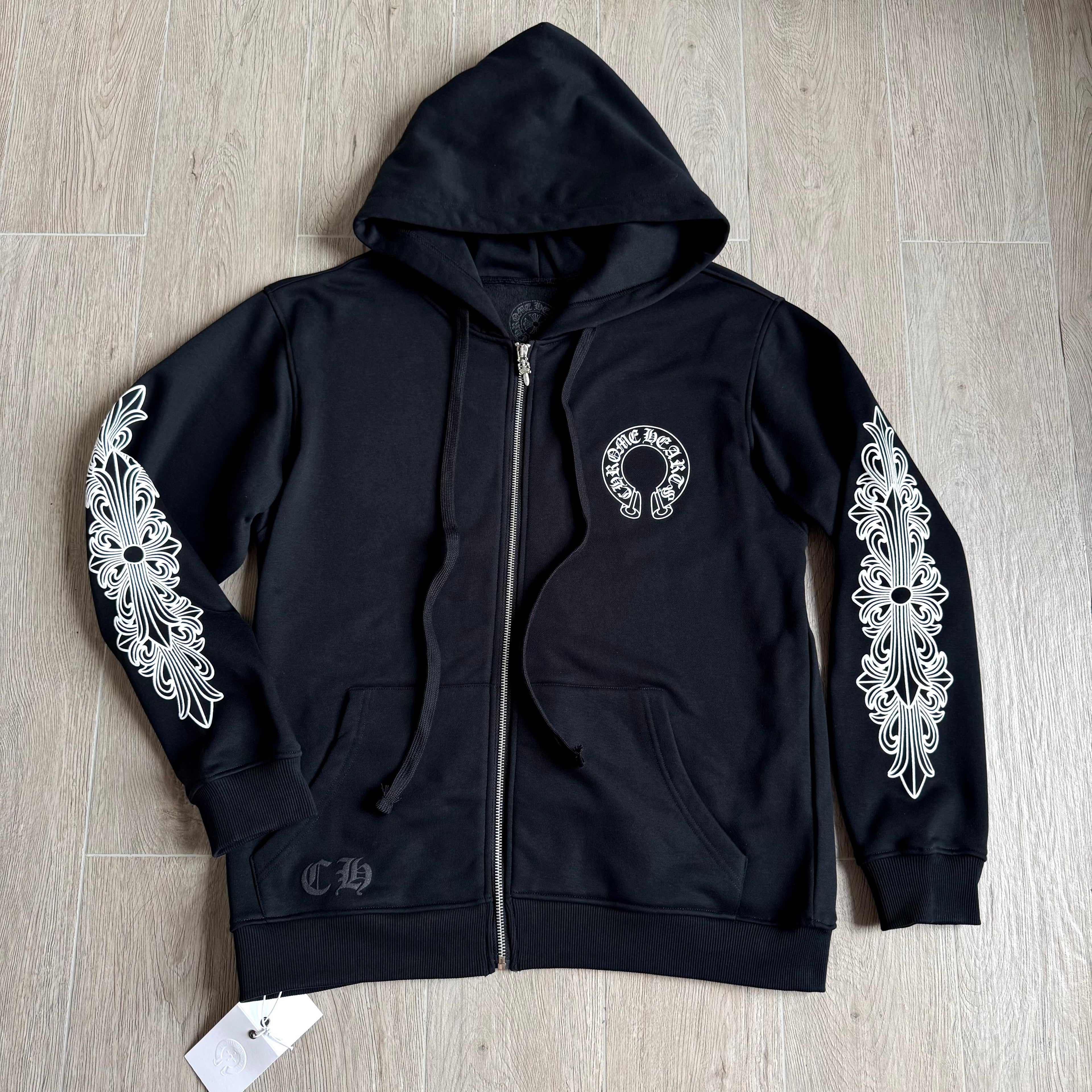 Chrome Hearts 925 Sterling Silver Hardware Classic Horseshoe Flower Arm Zipper Sweatshirt #333189