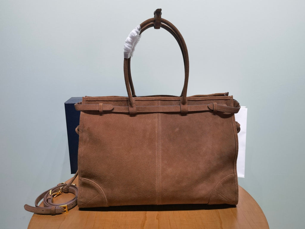 Prada Bonnie Soft Lux Women's Solid Colour Classic Fashion Large Suede Leather Handbag With Metal Triangle Logo Zipper Closure Tote Bag Bags 1BA439 #78152