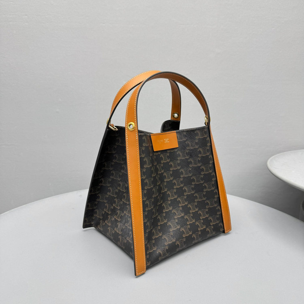 Celine Small Cube Bag in Triomphe Canvas and Natural Calfskin #377768