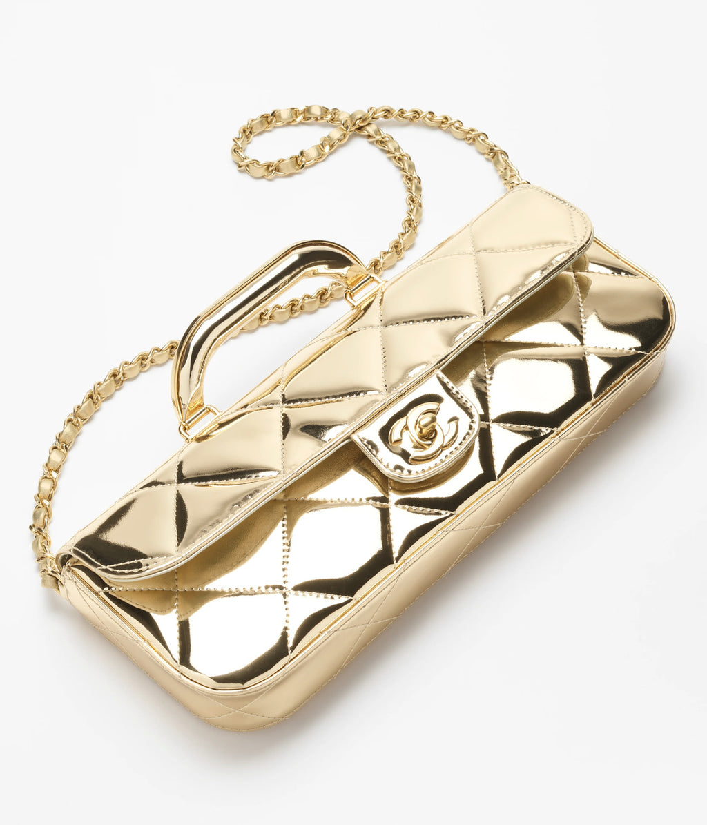 Chanel Large Flap Bag With Top Handle Women's Baguette-shaped Long Bag Refined And Elegant Crossbody Bags Metallic-colored Leather Tends To Fade Easily #81873A
