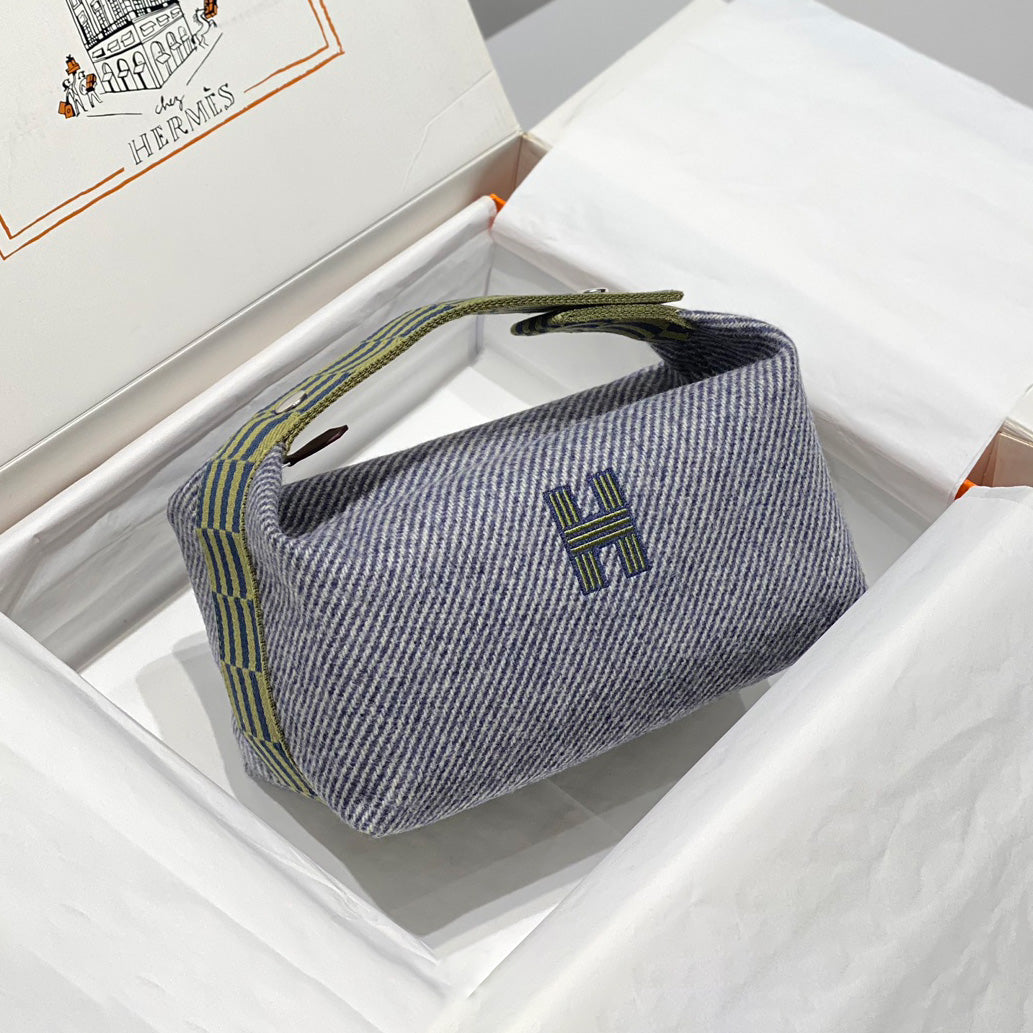 Hermes Classic Casual Color Block Canvas Tote Bag Makeup Bag Toiletry Bag Bags #78245