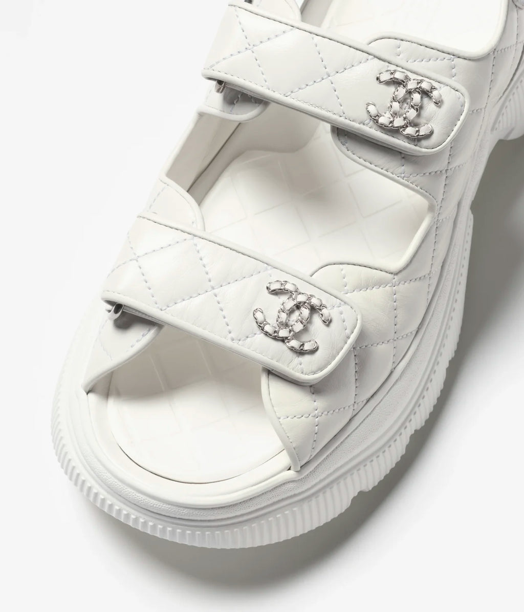 Chanel Sandals Shiny Calfskin Black White #376185