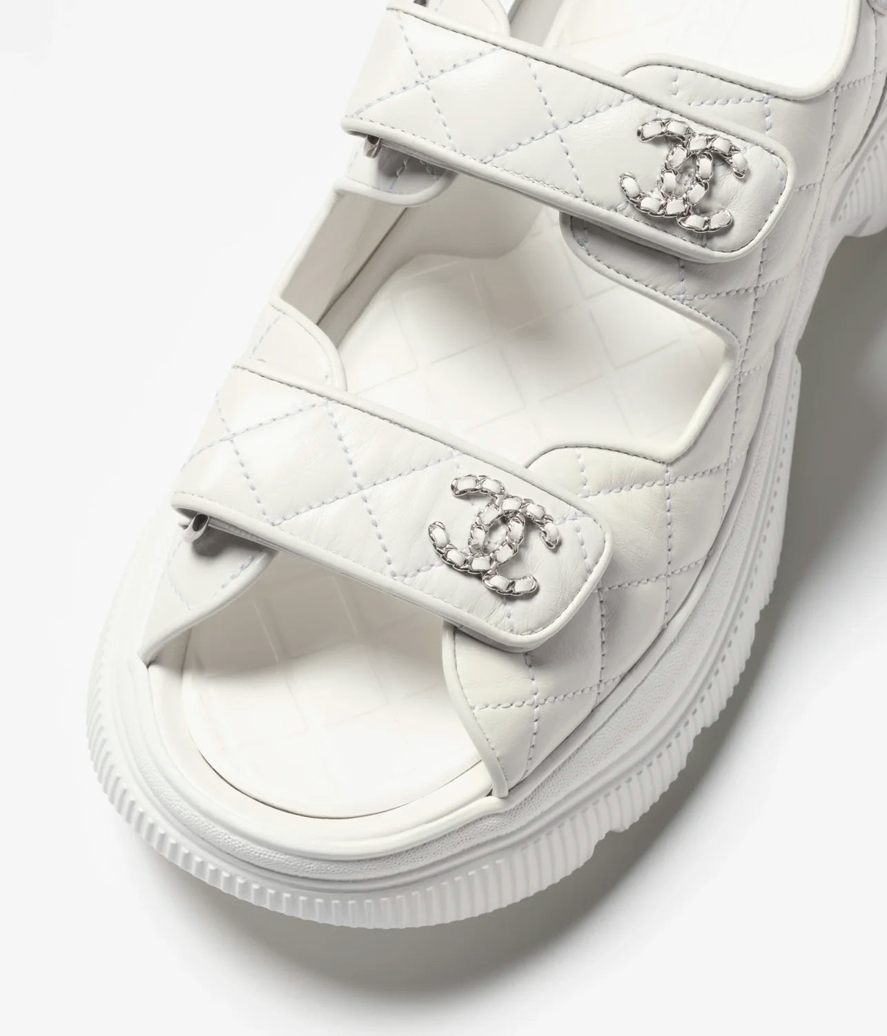 Chanel Sandals Shiny Calfskin Black White #376185