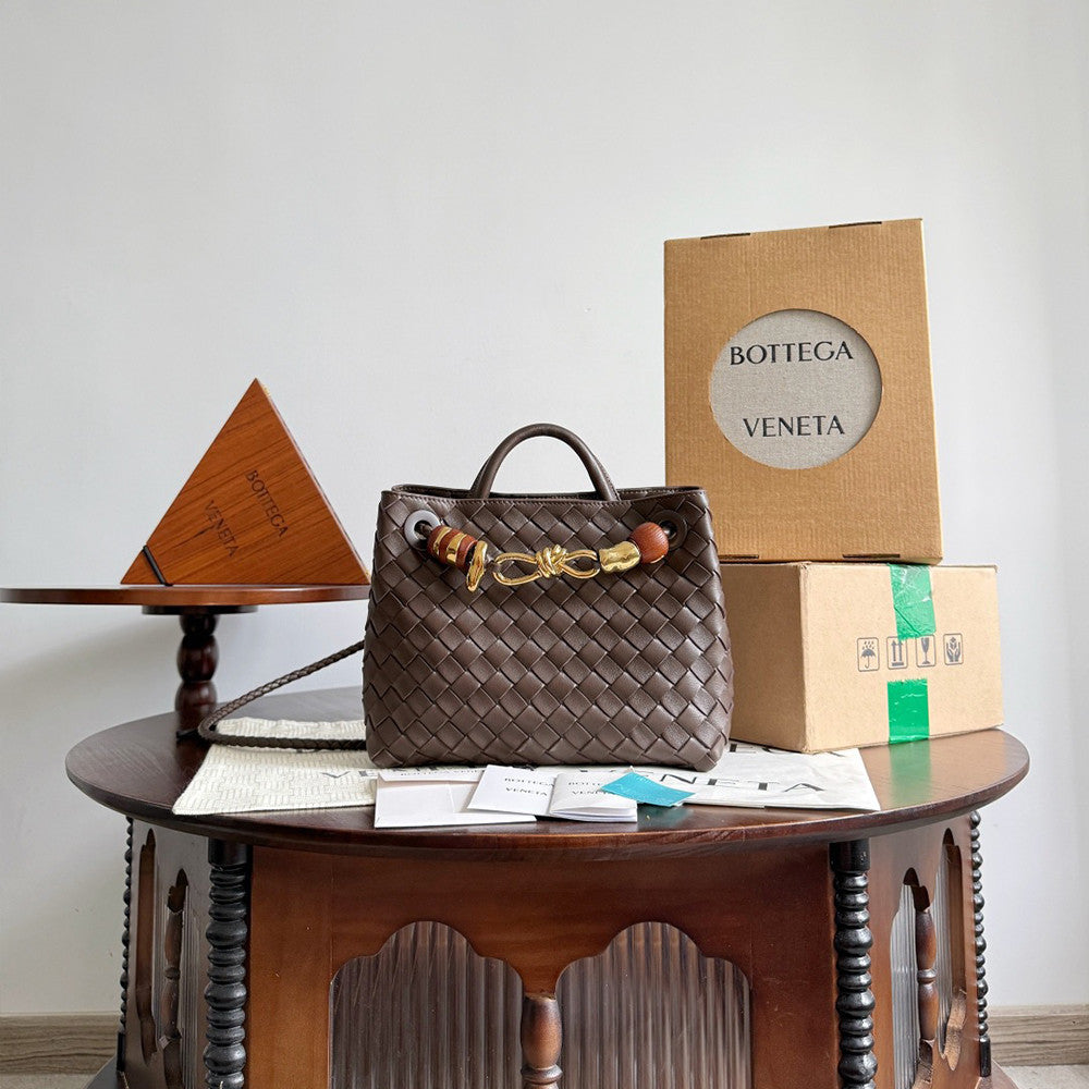 Bottega Veneta Andiamo Woven Design Leather Single Room Tote Women's Brown #332699