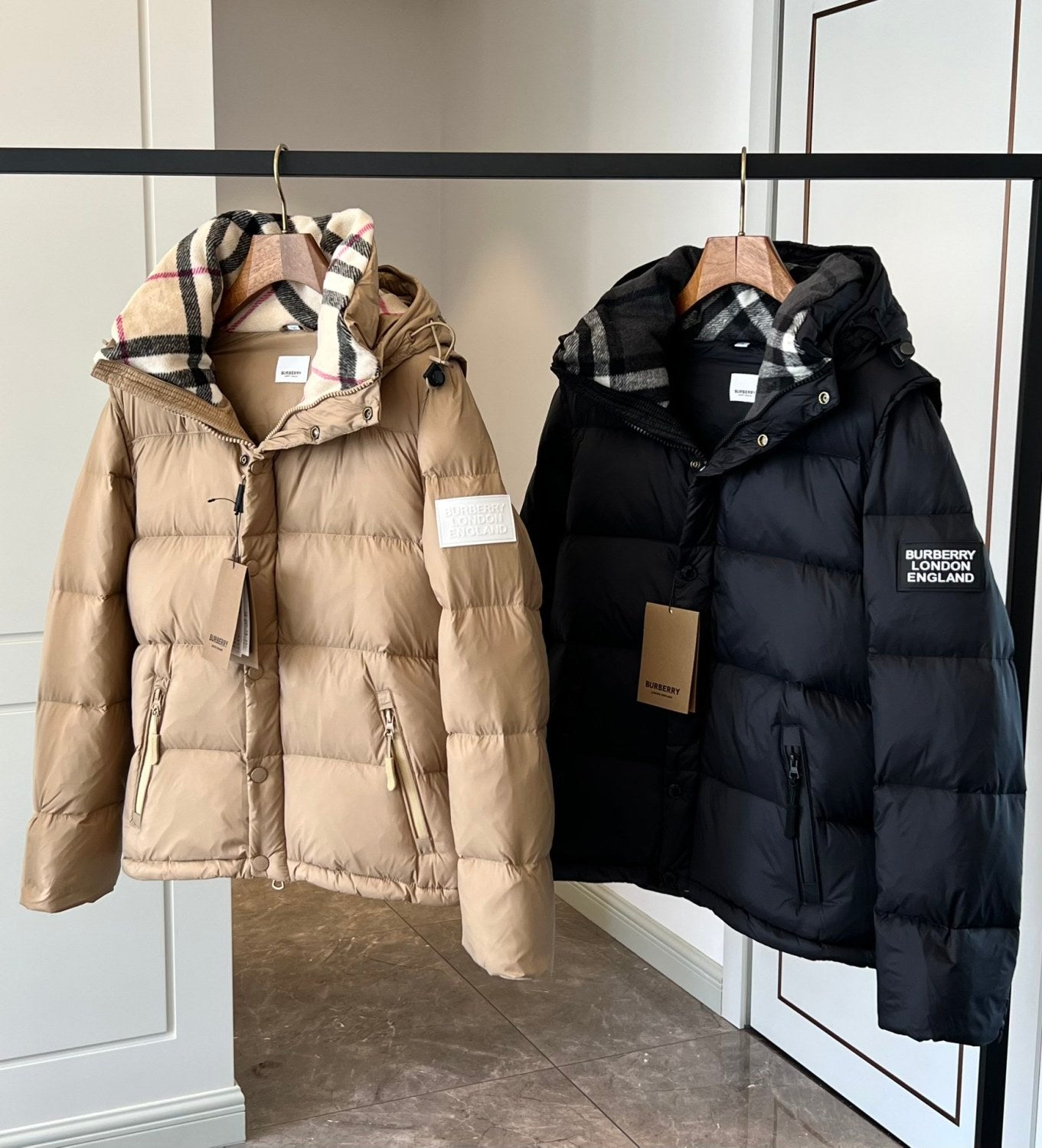 Burberry Men's Winter Solid Color Hooded Drawstring Single Breasted Detachable Long Sleeve Puffer Down Jacket #73451