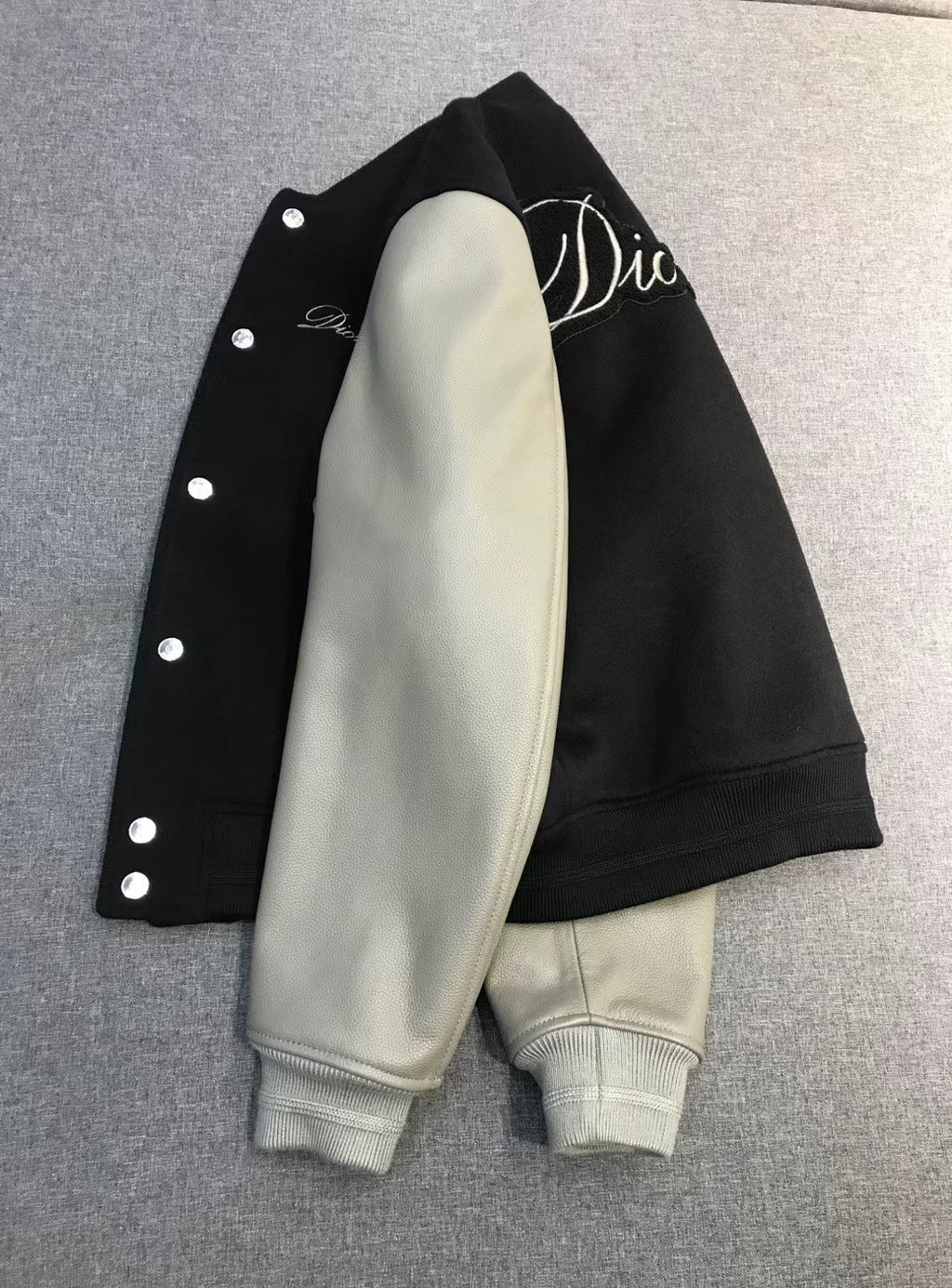 Dior Men's Spring/Fall Casual Fashion Crew Neck Single-Button Wool Tweed Jacket Leather Baseball Jacket #78774