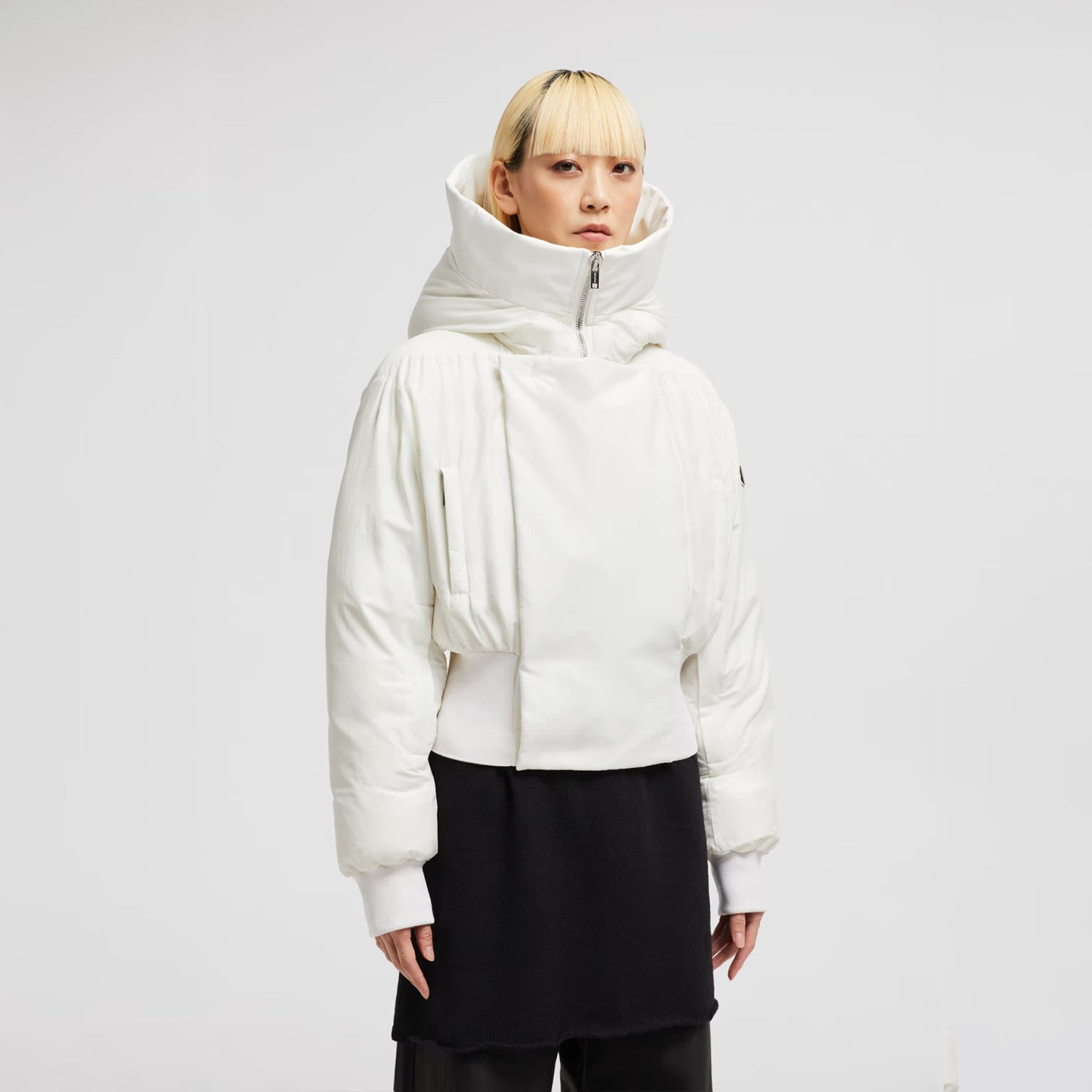 Moncler x Rick Owens Men's Women's Autumn And Winter Large Fur Collar Removable Trend High Street White Down Jacket Zip Hooded Jacket Ngvp #9794