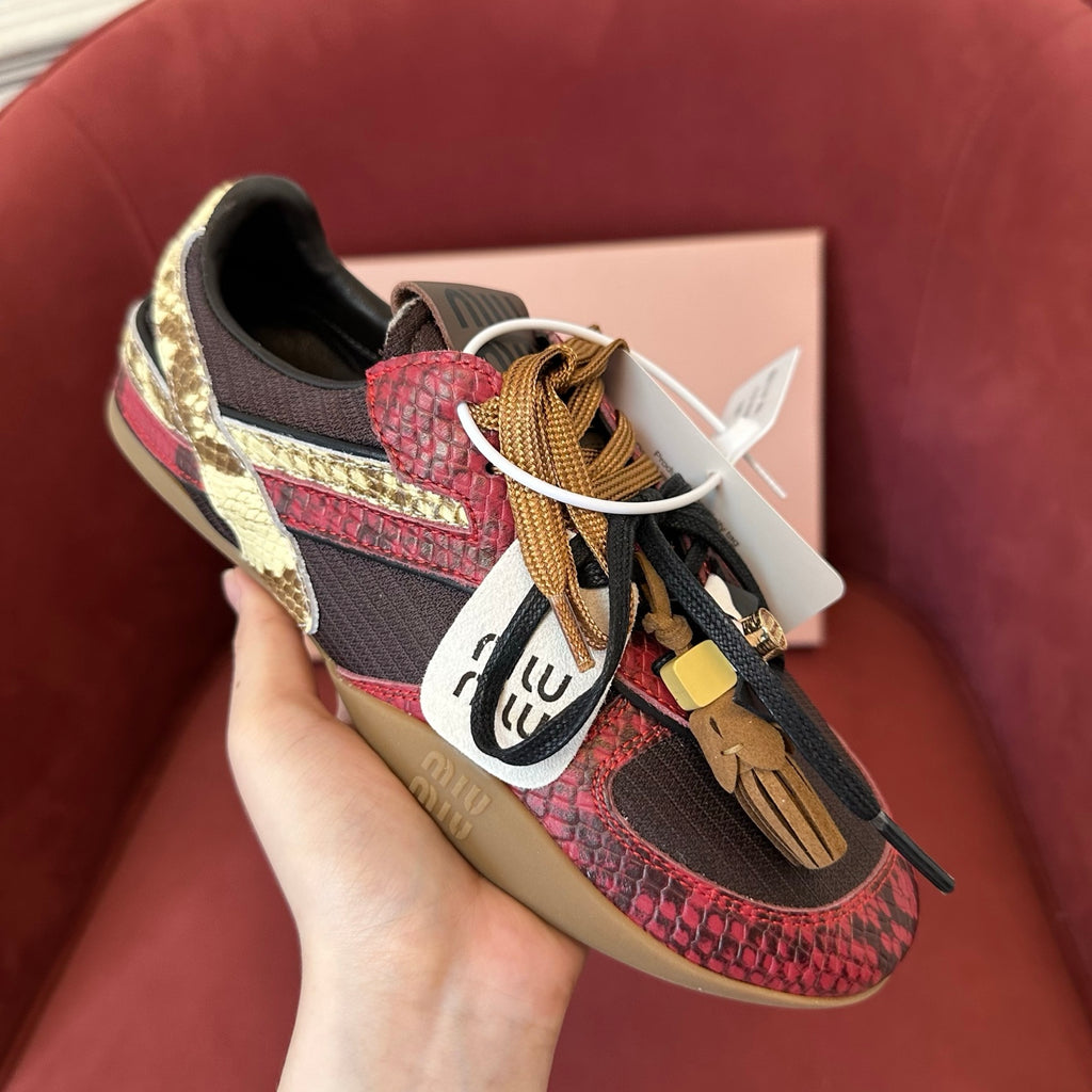 MiuMiu Women's Colourblocking Frosted Cowhide Low Top Lace Up Flat Derby Shoes #76735