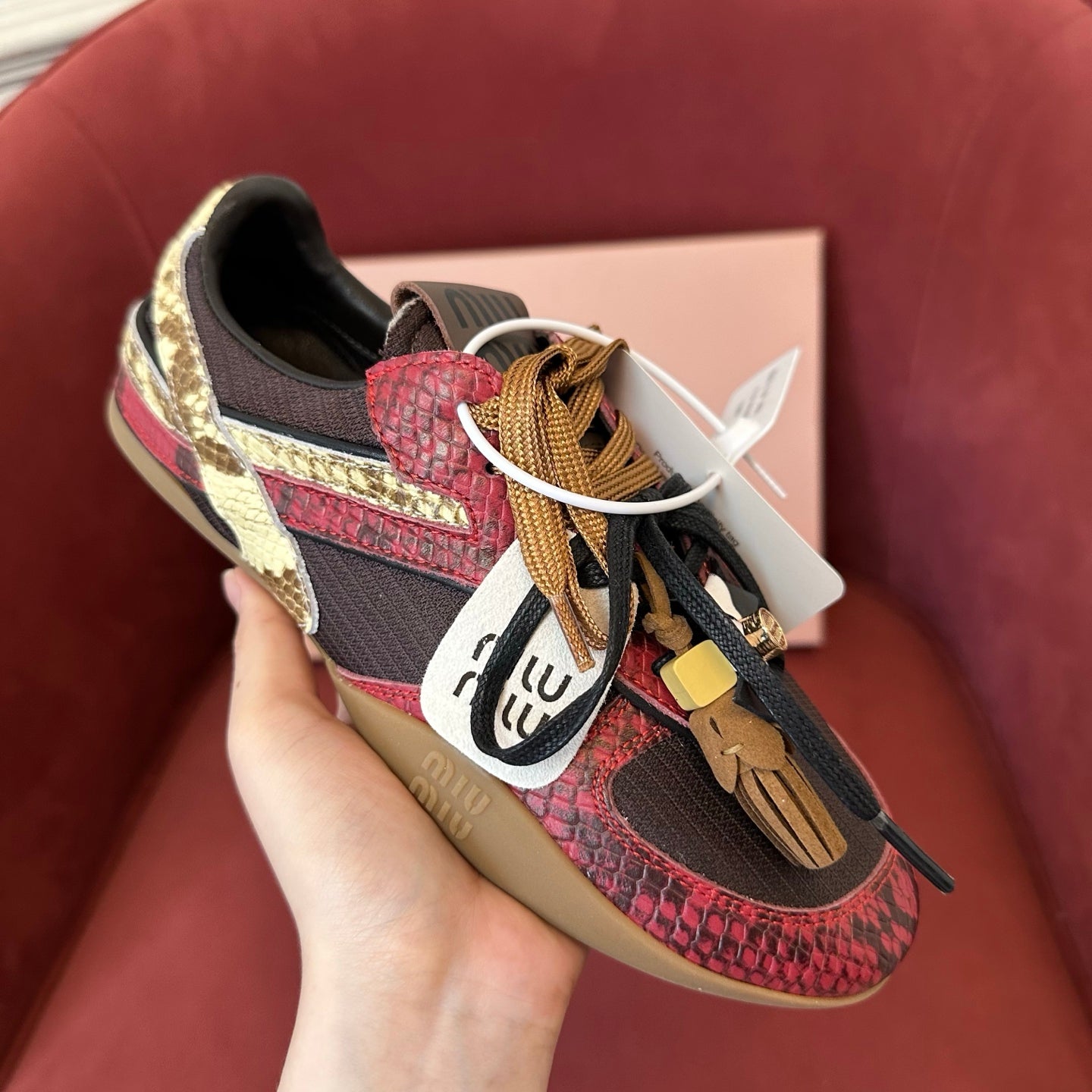 MiuMiu Women's Colourblocking Frosted Cowhide Low Top Lace Up Flat Derby Shoes #76735