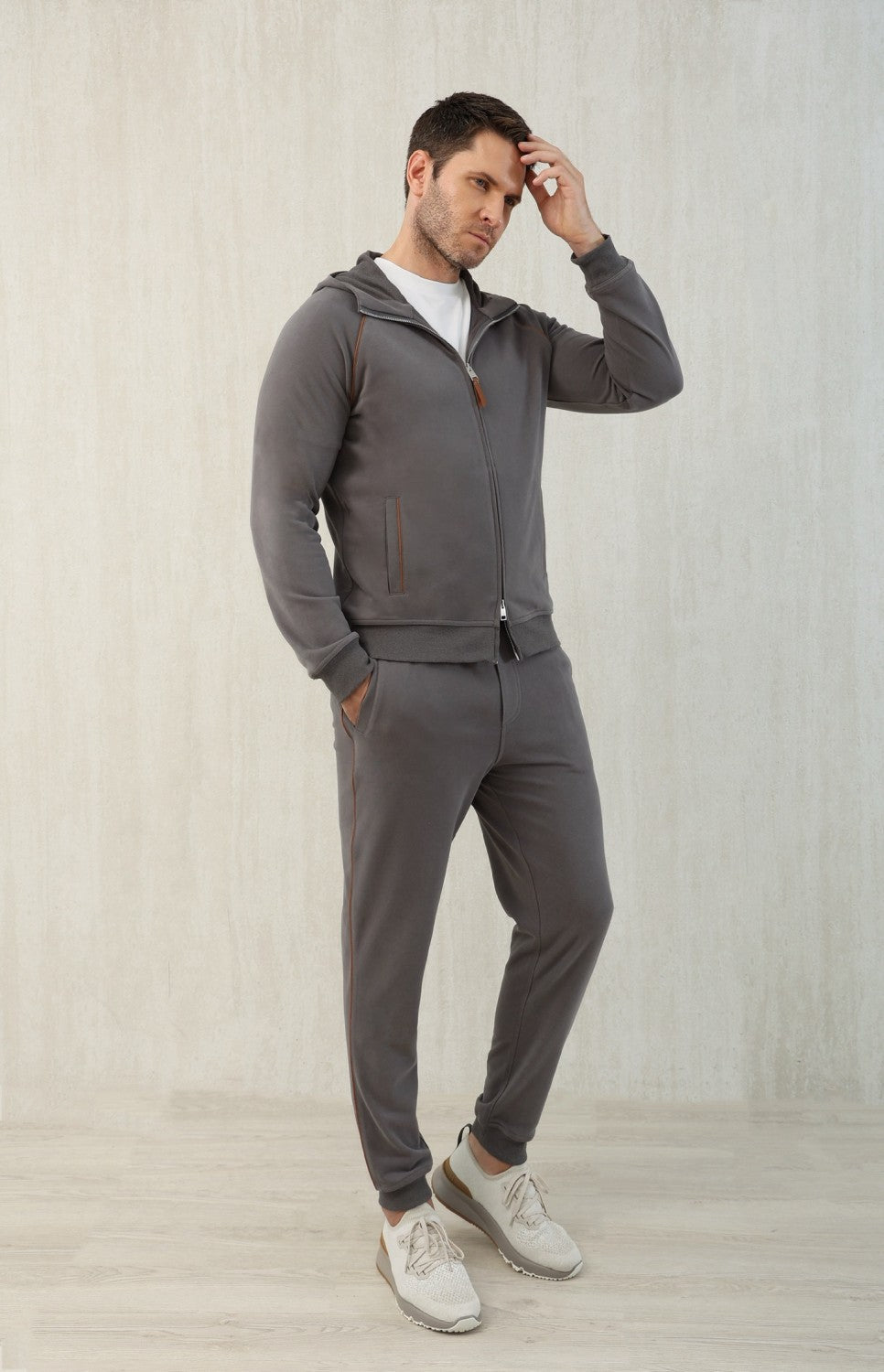 Brunello Cucinelli Men's Techno Cotton French Terry Hooded Long Sleeve Casual Athletic Sweatshirt Solid Color Zipper Spring Jacket Ngvp #1675
