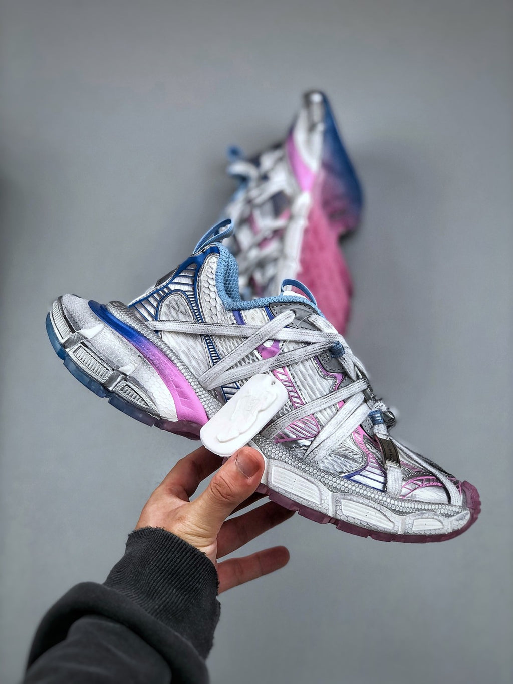 Balenciaga Men's Women's 3xl Extreme Laces B Sneaker Four Seasons Colorblocking Round Toe Tie Low Retro Retro Pop Shoes #81319